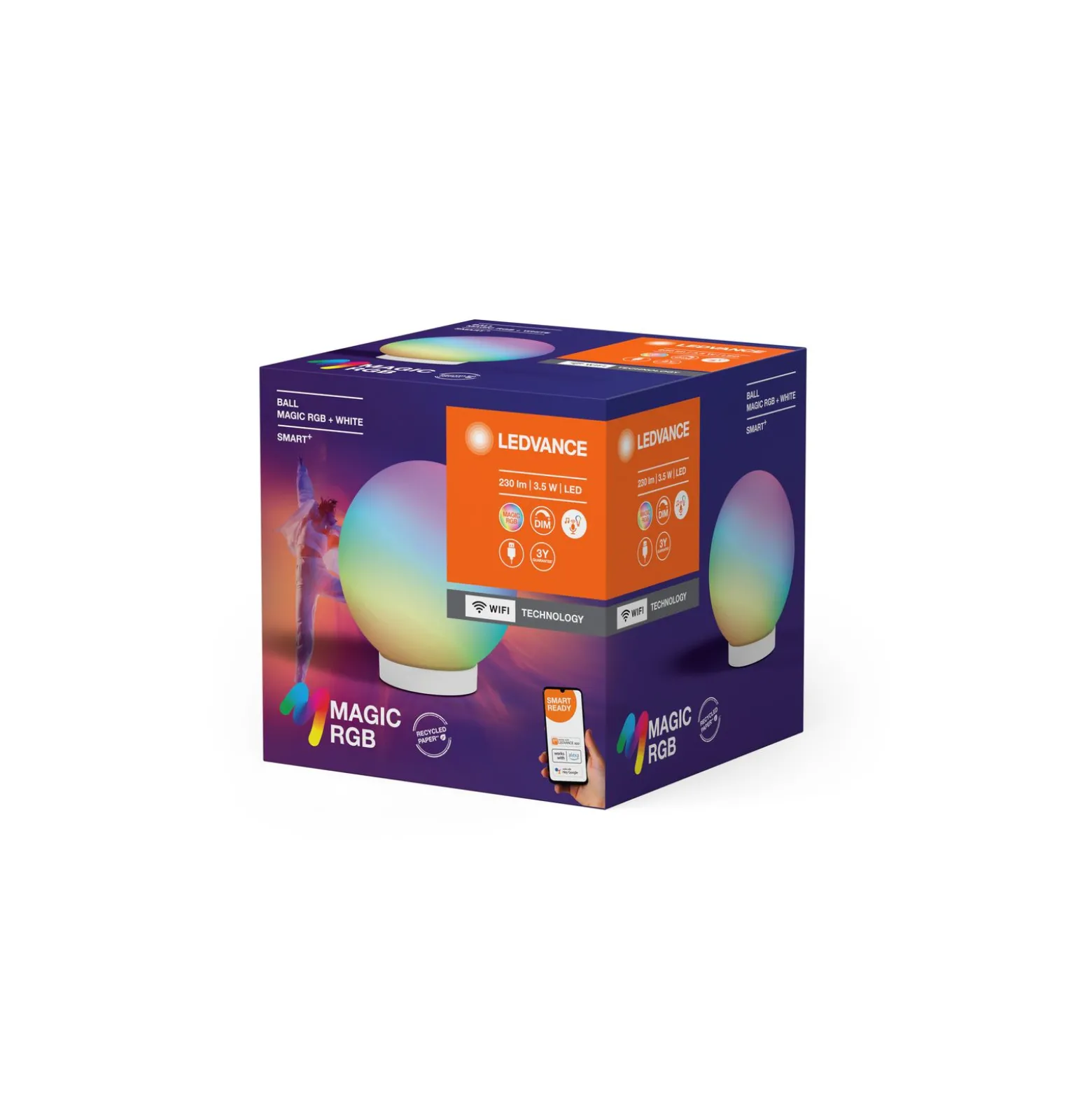 Ledvance Smart+ Wifi Boll Magic Vit 3W 200lm - 822-865 Justerbar Vit | RGBW - USB