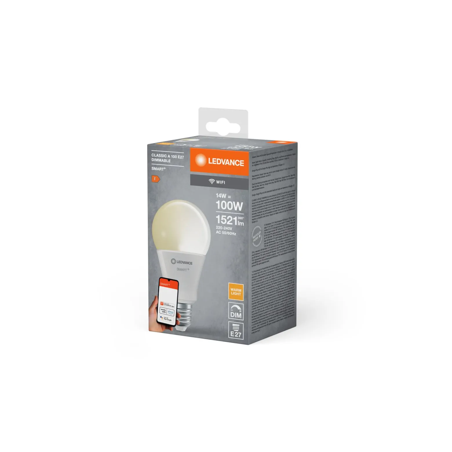Ledvance Smart+ Wifi E27 A70 14W 1521lm - 827 Extra Varm Vit | Dimbar - Ersättare 100W