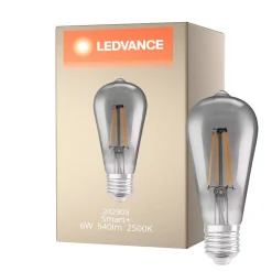 Ledvance Smart+ Wifi E27 Edison Classic Filament Rökig 6W 540lm - 825 Extra Varm Vit | Dimbar - Ersättare 50W