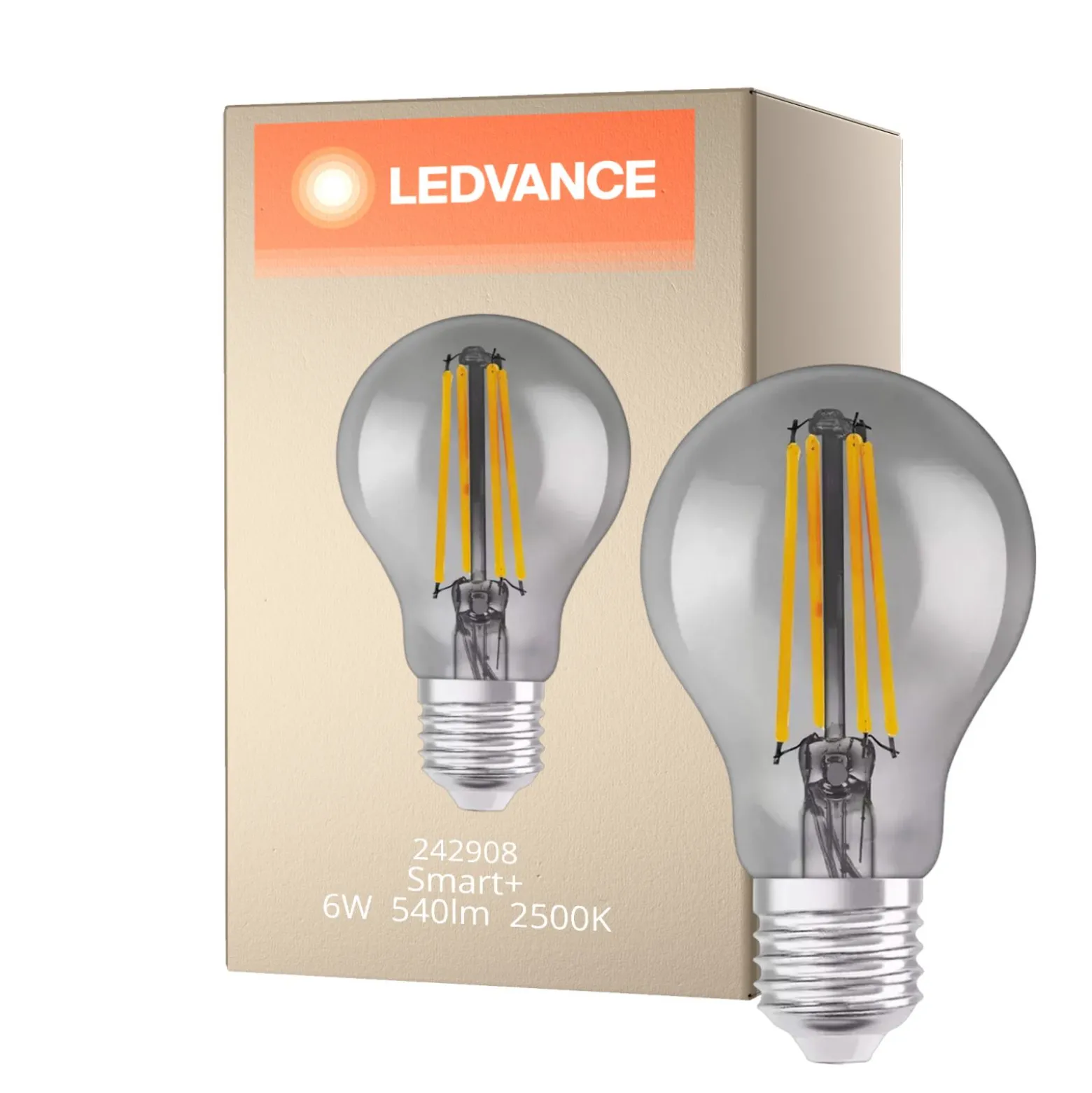 Ledvance Smart+ Wifi E27 Päron Classic Filament Rökig 6W 540lm - 825 Extra Varm Vit | Dimbar - Ersättare 50W