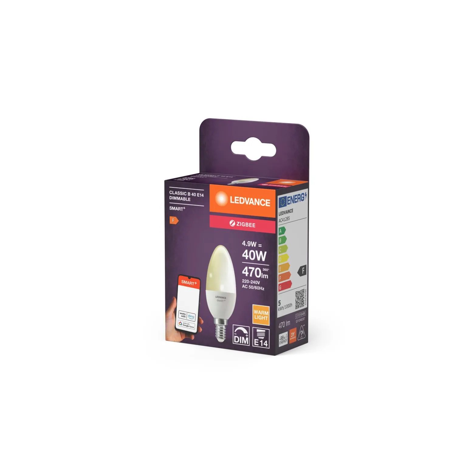 Ledvance Smart+ Zigbee E14 B40 4.9W 470lm - 827 Extra Varm Vit | Dimbar - Ersättare 40W