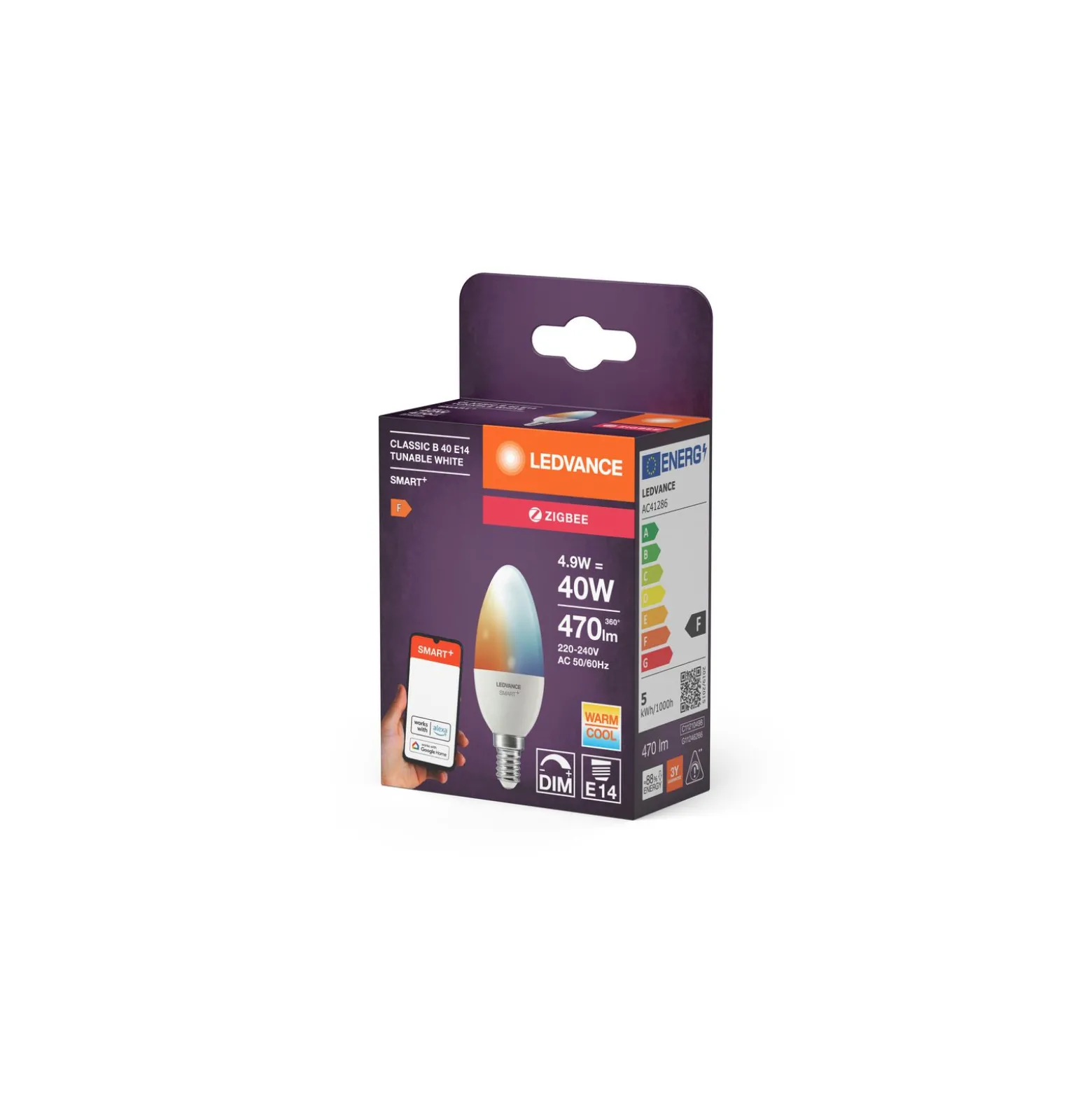 Ledvance Smart+ Zigbee E14 B40 4.9W 470lm - 827-865 Justerbar Vit | Dimbar - Ersättare 40W