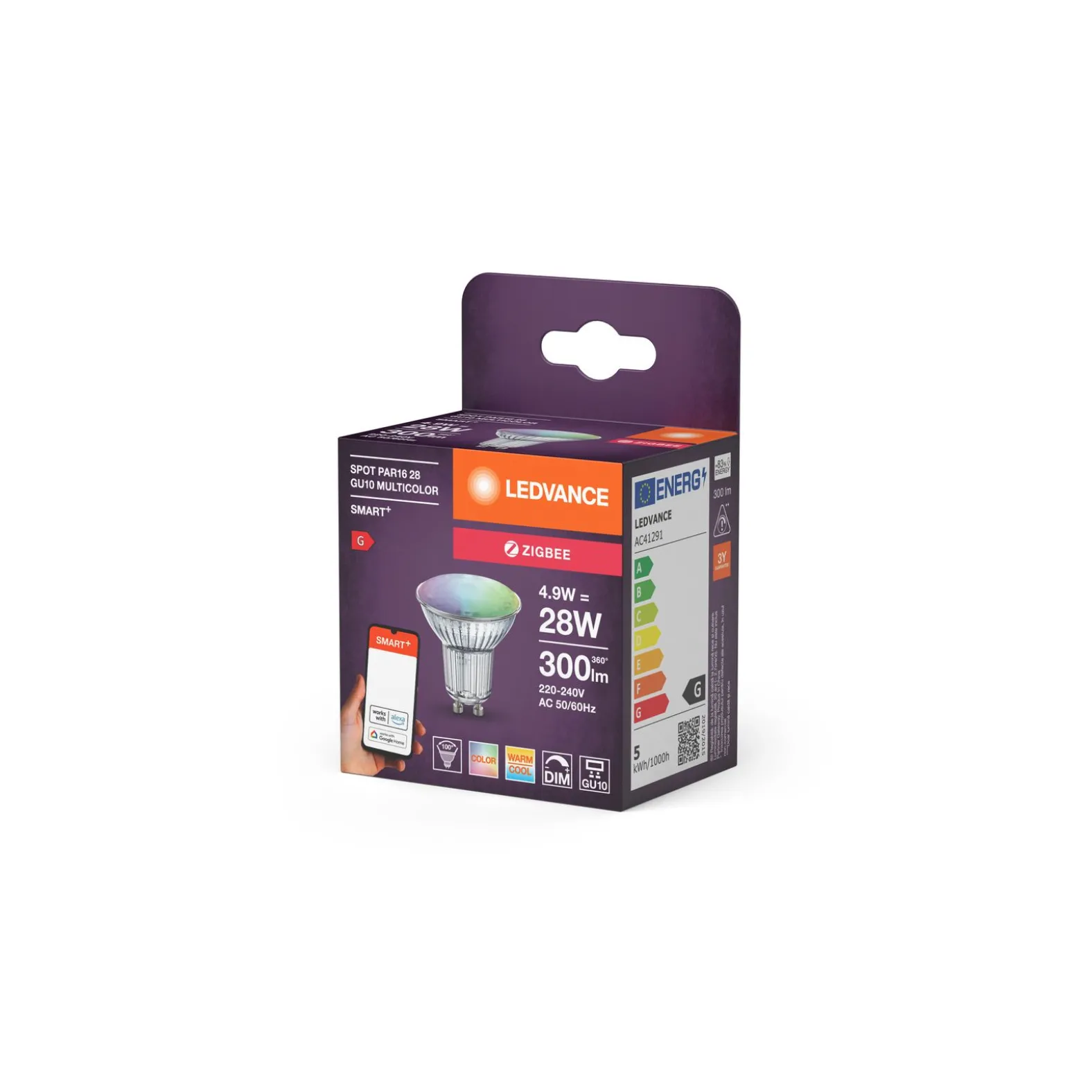 Ledvance Smart+ Zigbee GU10 Spot 4.9W 300lm 100D - 820-865 Justerbar Vit | RGBW - Dimbar - Ersättare 50W