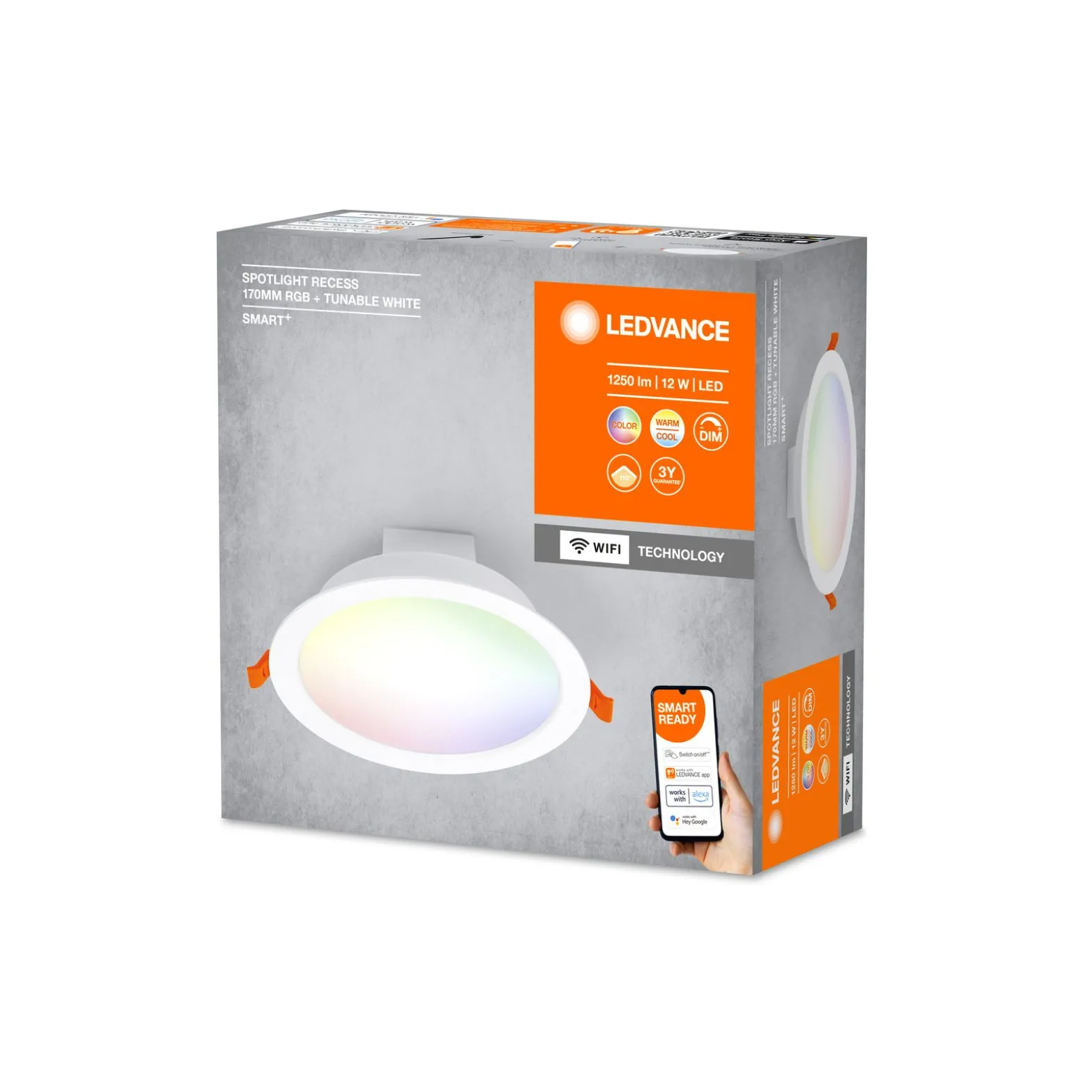 Ledvance Smart+ Zigbee LED Downlight 12W 1000lm 180D - 830-865 Justerbar Vit | 170mm - Utskärning 145mm - RGBW - Zigbee Dimbar