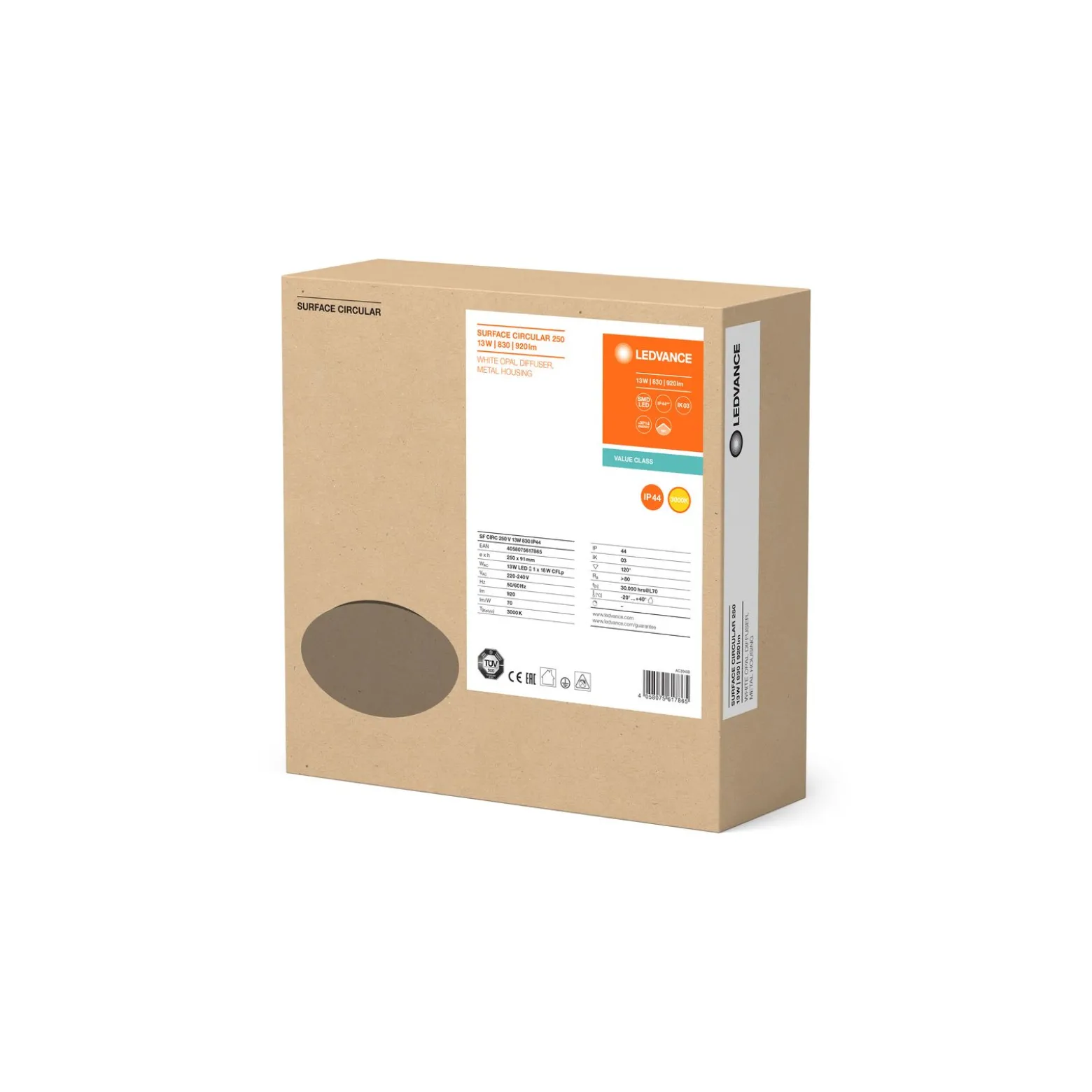 Ledvance Surface Cirkulär 250 13W 830 920lm Vit IP44 | Varm Vit
