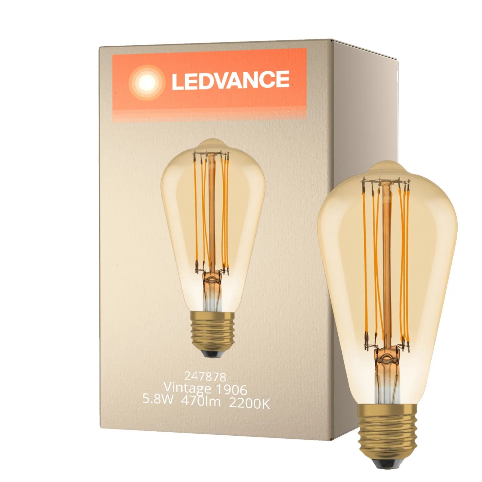 Ledvance Vintage 1906 LED E27 Edison Guld 5.8W 470lm - 822 Extra Varm Vit | Dimbar - Ersättare 40W