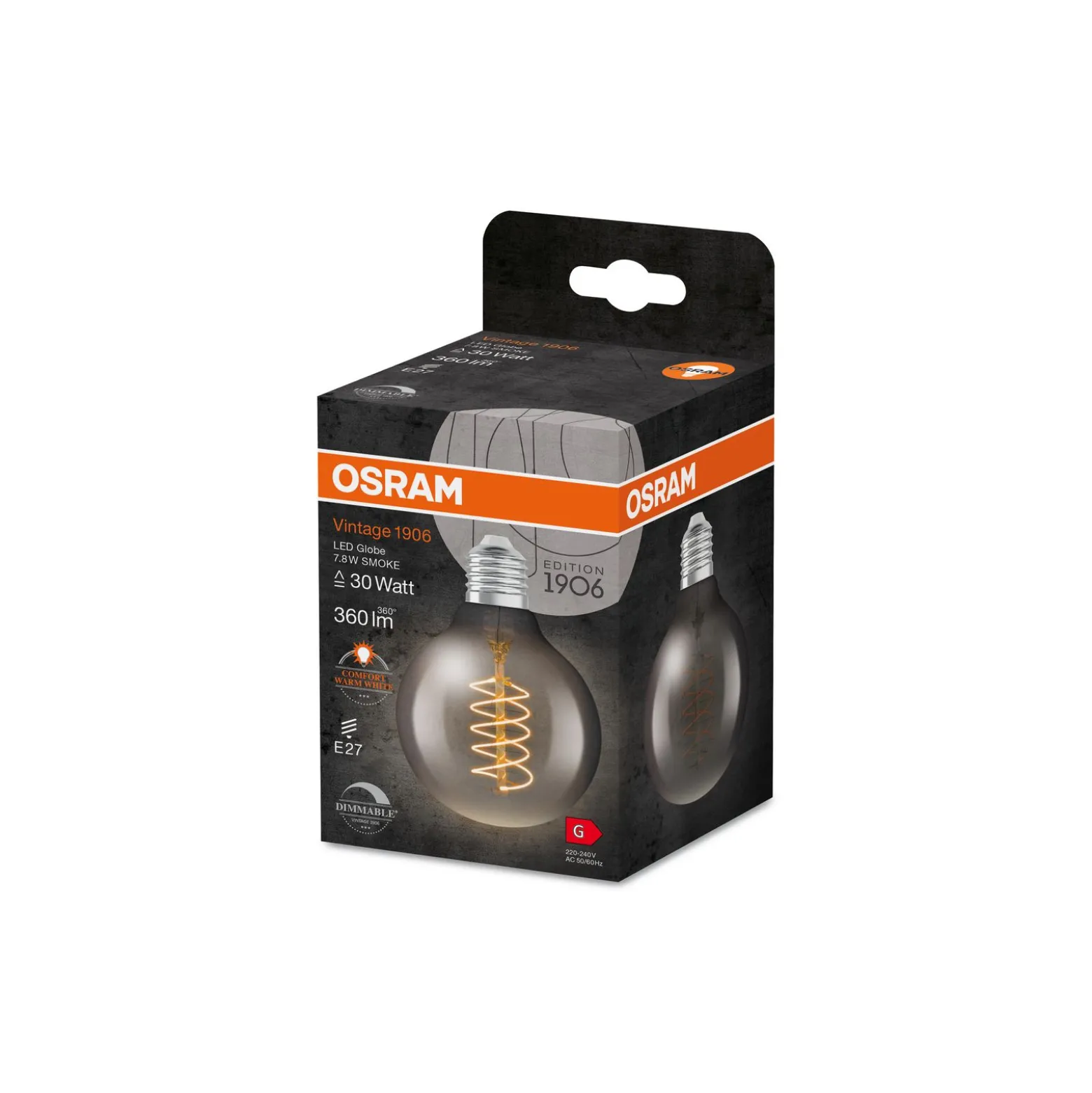 Ledvance Vintage 1906 LED E27 Globe Smoke 7.8W 360lm - 818 Extra Varm Vit | Dimbar - Ersättare 30W
