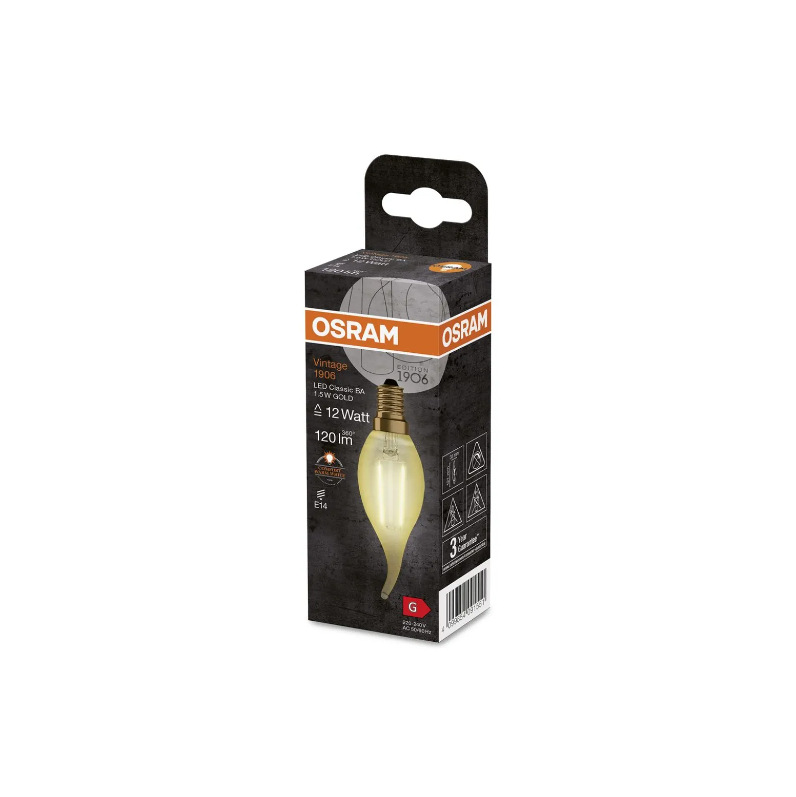 Ledvance Vintage 1906 LED E14 Kronljus Guld 1.5W 120lm - 824 Extra Varm Vit | Ersättare 15W