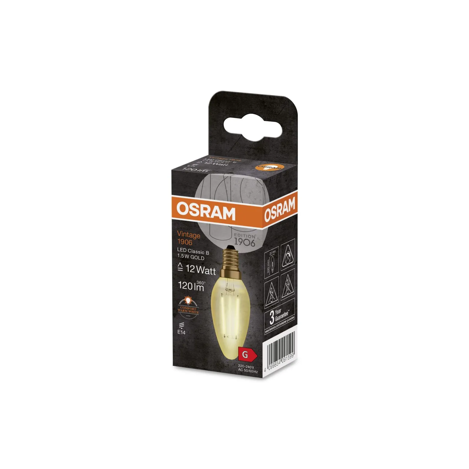 Ledvance Vintage 1906 LED E14 Kronljus Guld 1.5W 120lm - 824 Extra Varm Vit | Ersättare 15W