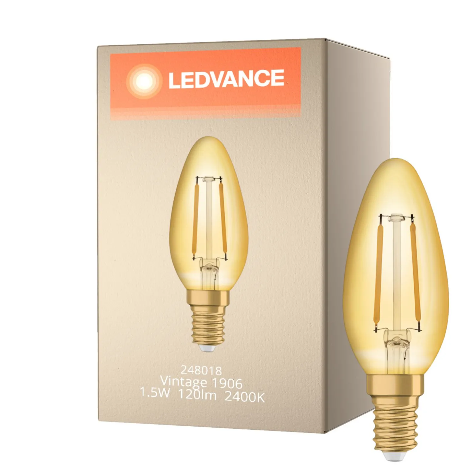 Ledvance Vintage 1906 LED E14 Kronljus Guld 1.5W 120lm - 824 Extra Varm Vit | Ersättare 15W