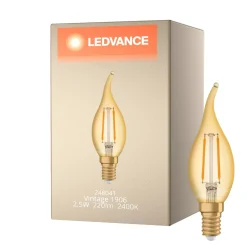 Ledvance Vintage 1906 LED E14 Kronljus Guld 2.5W 220lm - 824 Extra Varm Vit | Ersättare 22W
