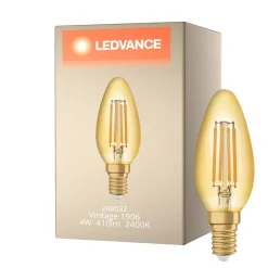 Ledvance Vintage 1906 LED E14 Kronljus Guld 4W 410lm - 824 Extra Varm Vit | Ersättare 35W