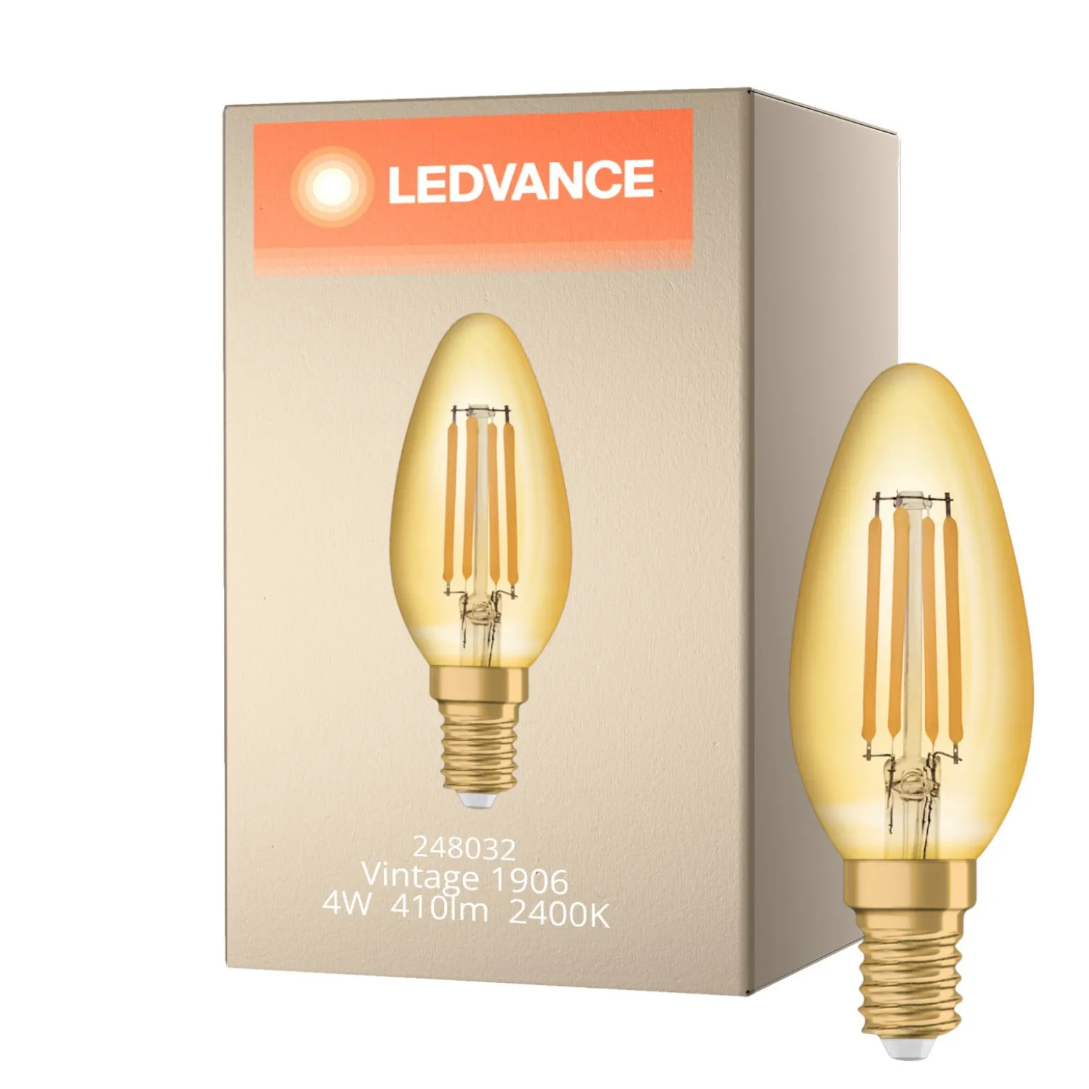 Ledvance Vintage 1906 LED E14 Kronljus Guld 4W 410lm - 824 Extra Varm Vit | Ersättare 35W