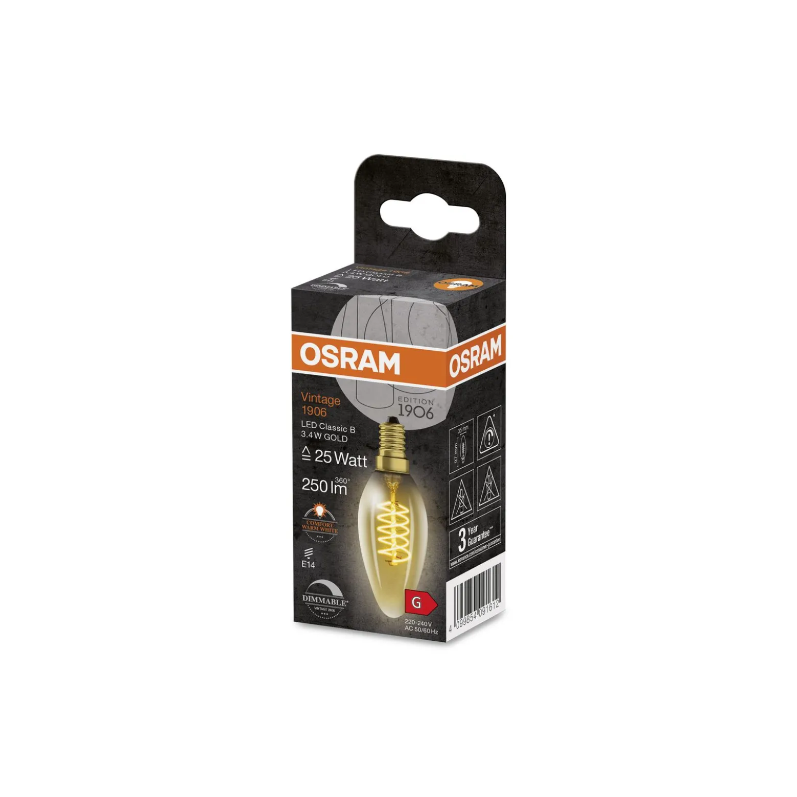 Ledvance Vintage 1906 LED E14 Kronljus Guld 3.4W 250lm - 822 Extra Varm Vit | Dimbar - Ersättare 25W
