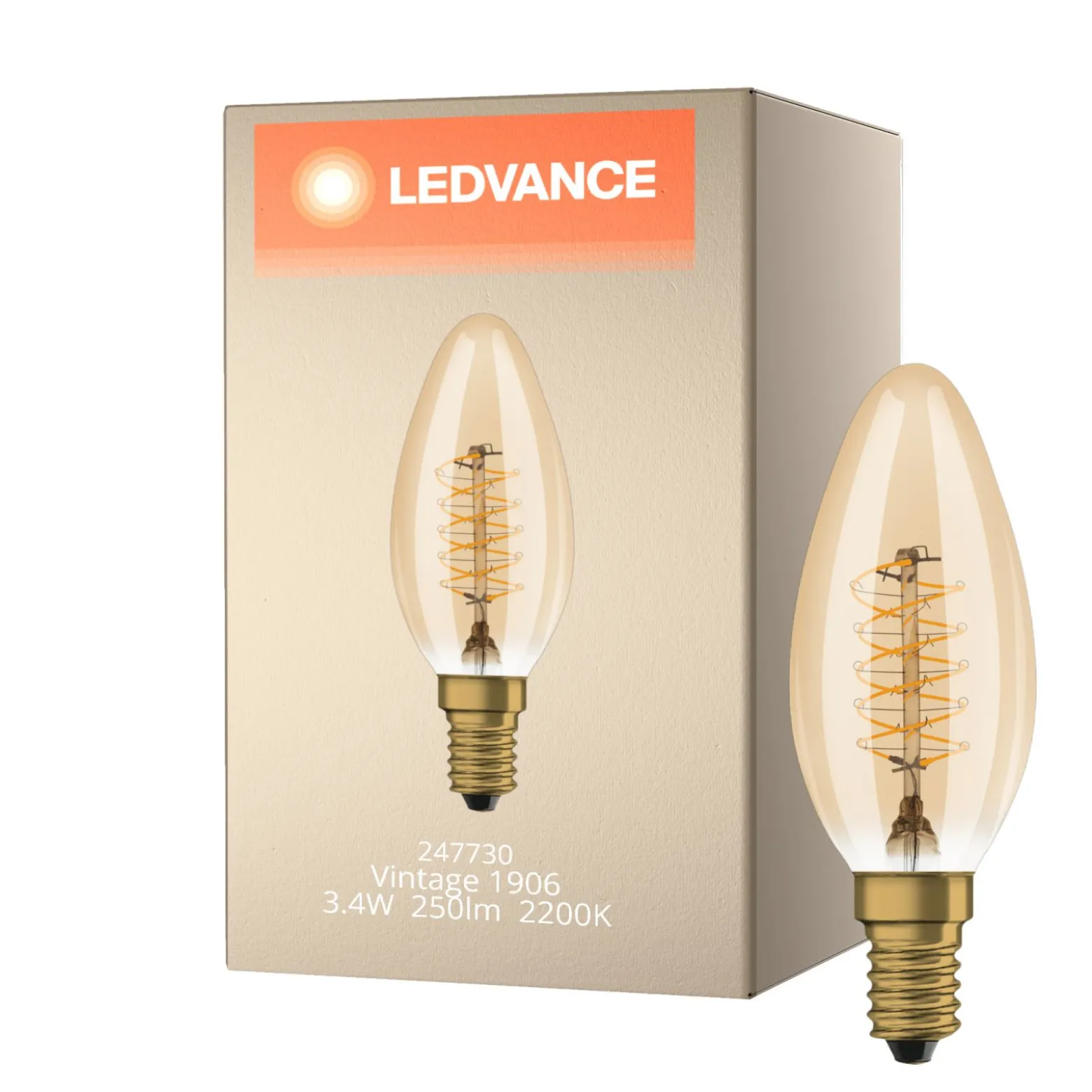 Ledvance Vintage 1906 LED E14 Kronljus Guld 3.4W 250lm - 822 Extra Varm Vit | Dimbar - Ersättare 25W
