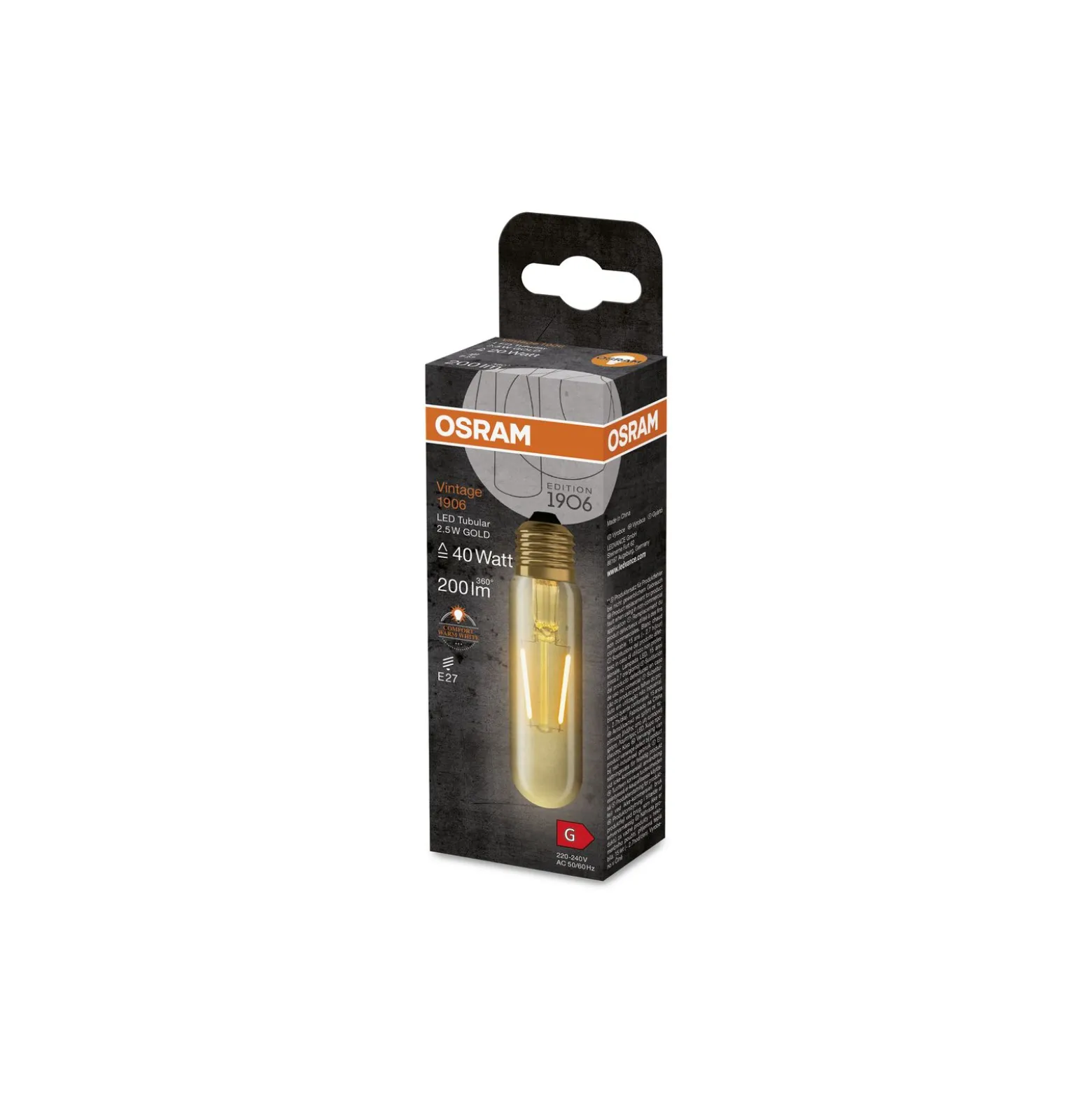 Ledvance Vintage 1906 LED E27 Rör Guld 2.5W 200lm - 820 Extra Varm Vit | Ersättare 20W