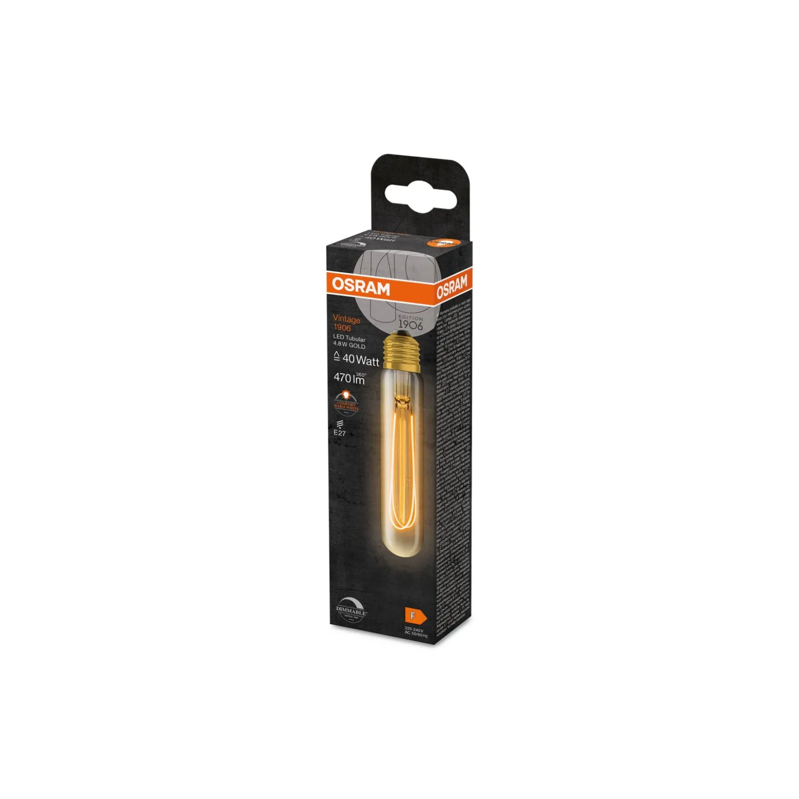 Ledvance Vintage 1906 LED E27 Rör Guld 4.8W 470lm - 822 Extra Varm Vit | Dimbar - Ersättare 40W
