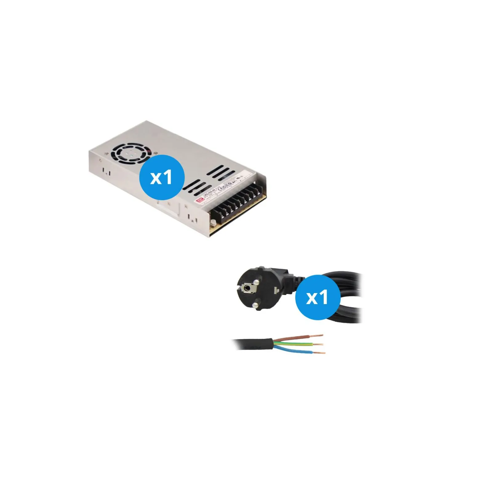 Mean Well Drivdon | LRS45024 | IP20 | 24V | 450W + Strömkabel 2m med Jord