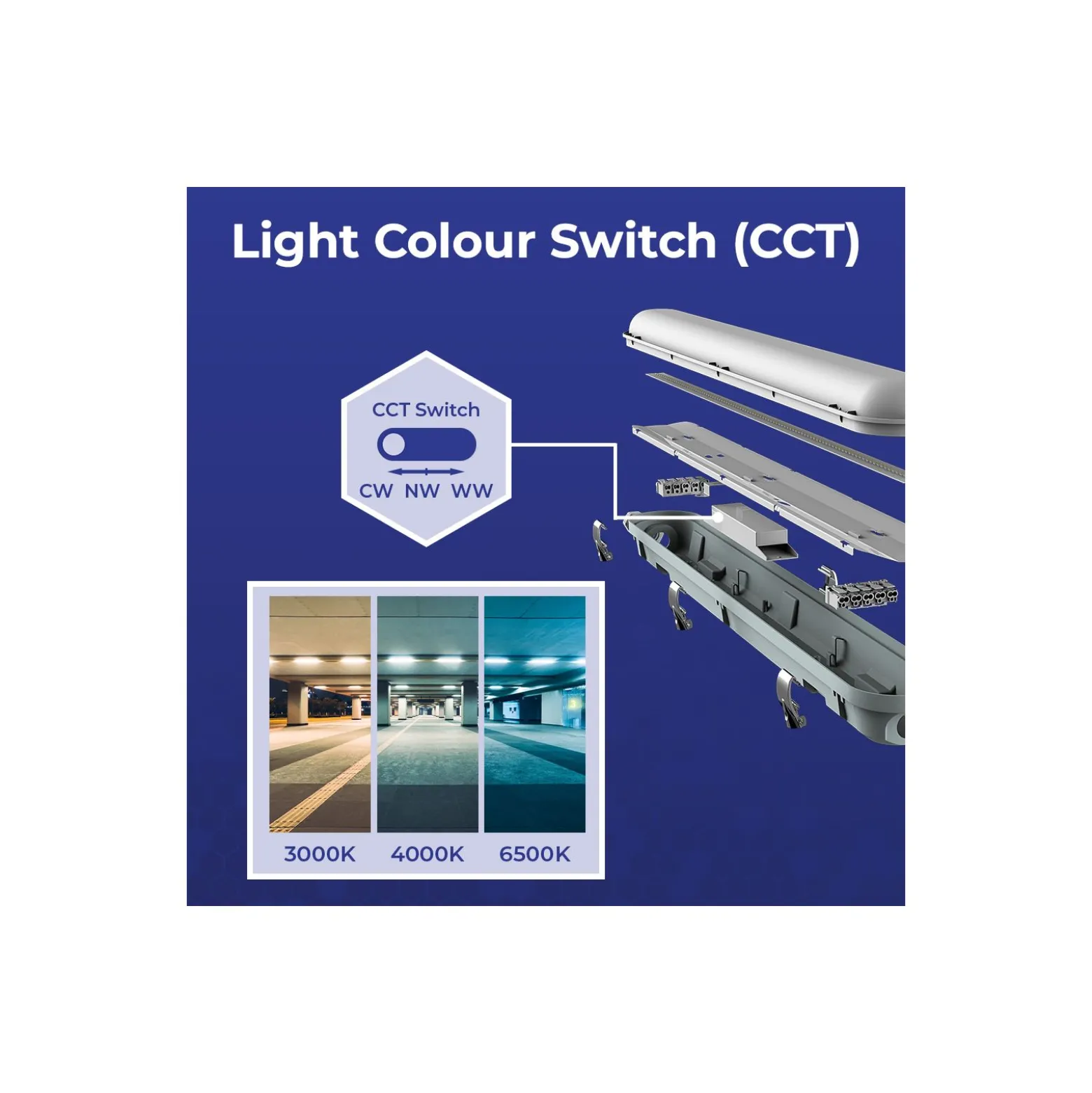 Noxion LED Allmänbruksarmatur Vattentät Poseidon V3.0 18-30W 2340-4200lm - 830-865 CCT | 120cm - Kabelgenomföring (5x2.5mm2)