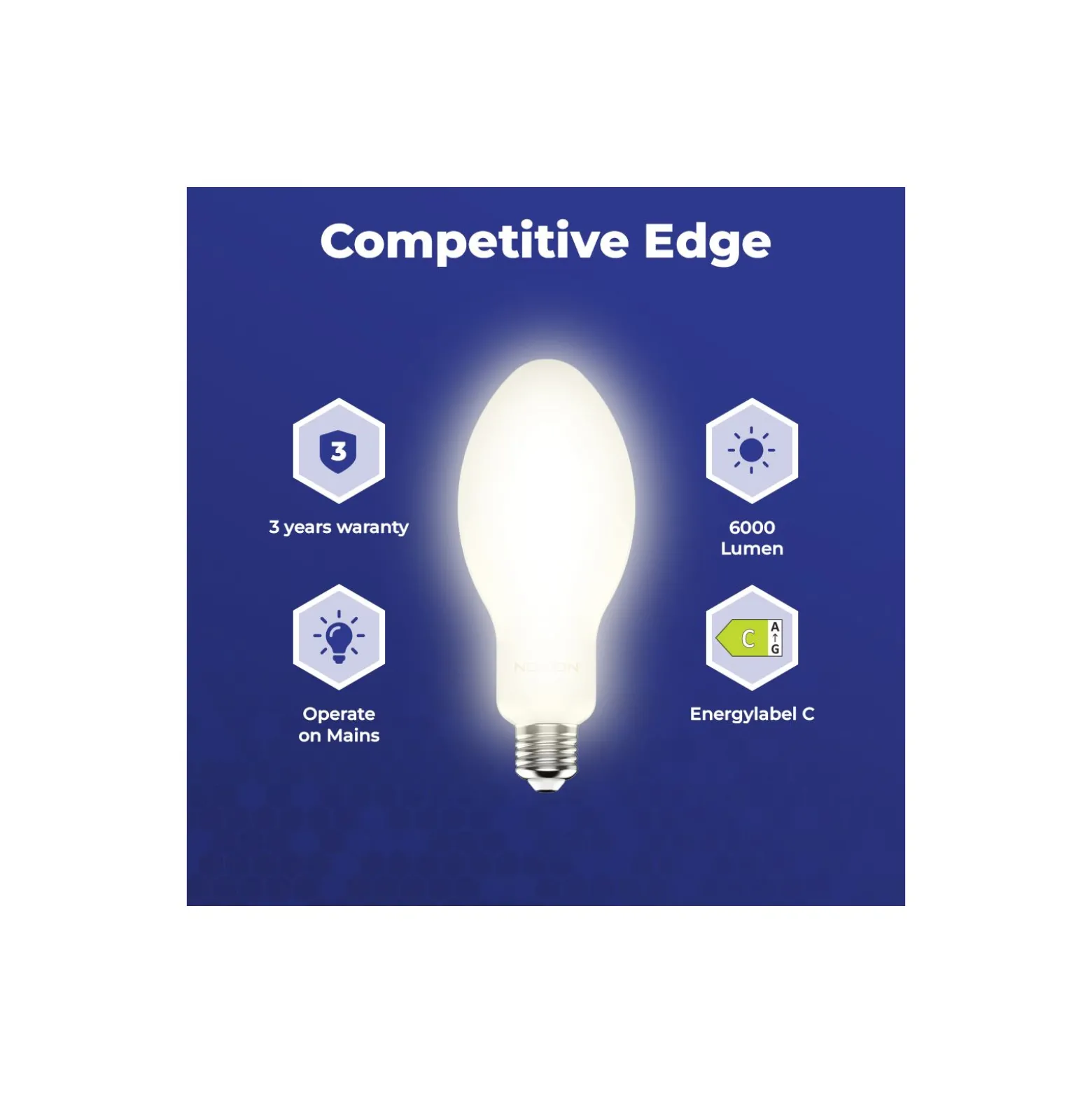 Noxion LED HID Ersättare HPL/SON HQL/NAV Elliptisk E40 36W 6000lm - 840 Kallvit | Ersättare 125W