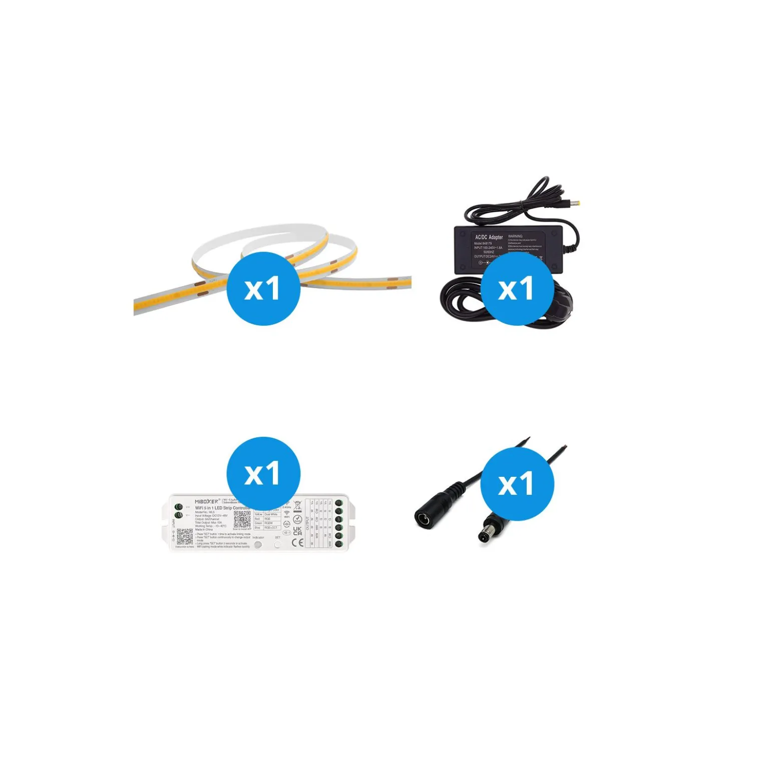 Noxion Led-Ljusslingor Naga 5 Meter Komplett set - Smart Wifi - 24V - 320LEDs/m - COB - 8W/m - 930 Varm Vit | 8mm - IP20 - Bästa Färgåtergivning