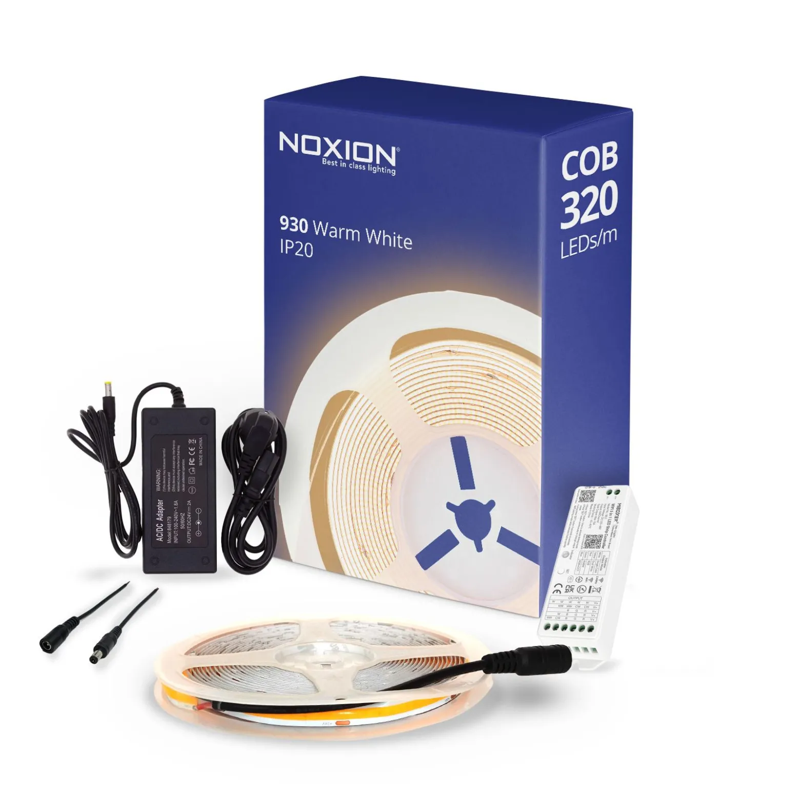 Noxion Led-Ljusslingor Naga 5 Meter Komplett set - Smart Wifi - 24V - 320LEDs/m - COB - 8W/m - 930 Varm Vit | 8mm - IP20 - Bästa Färgåtergivning