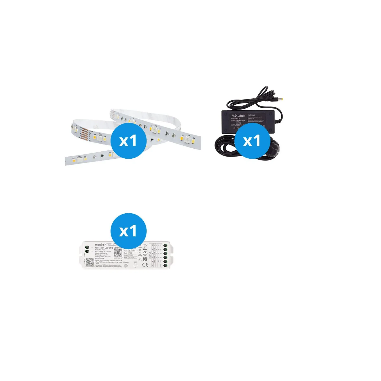 Noxion Led-Ljusslingor Naga 5 Meter Komplett set - Smart Wifi - 24V - 90LEDs/m - 12W/m - RGBW - 930-965 Justerbar Vit | 12mm - IP20 - Bästa Färgåtergivning - SMD2835+SMD5050