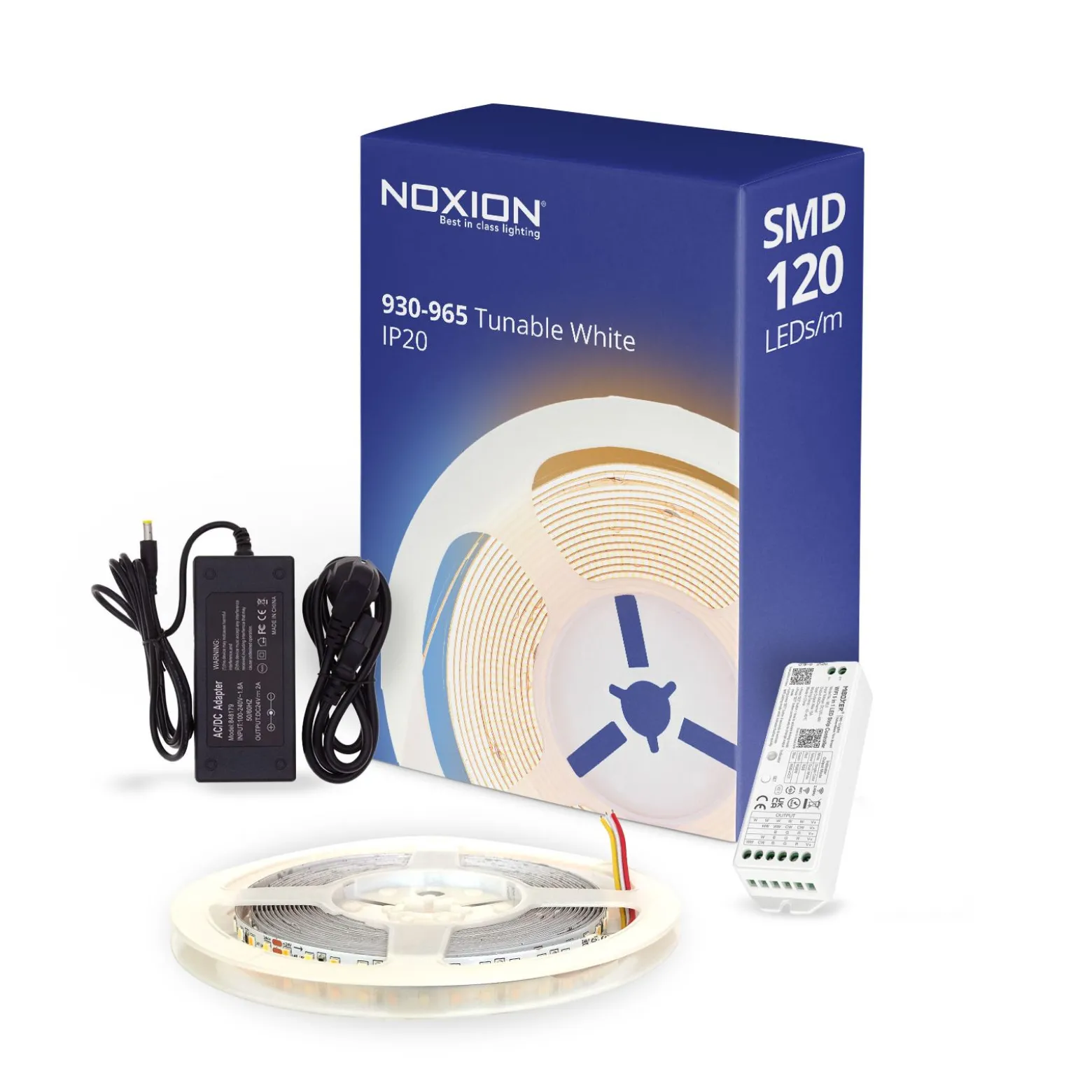 Noxion Led-Ljusslingor Naga 5 Meter Komplett set - Smart Wifi - 24V - 120LEDs/m - 9.6W/m - 930-965 Justerbar Vit | 8mm - IP20 - Bästa Färgåtergivning - SMD2835
