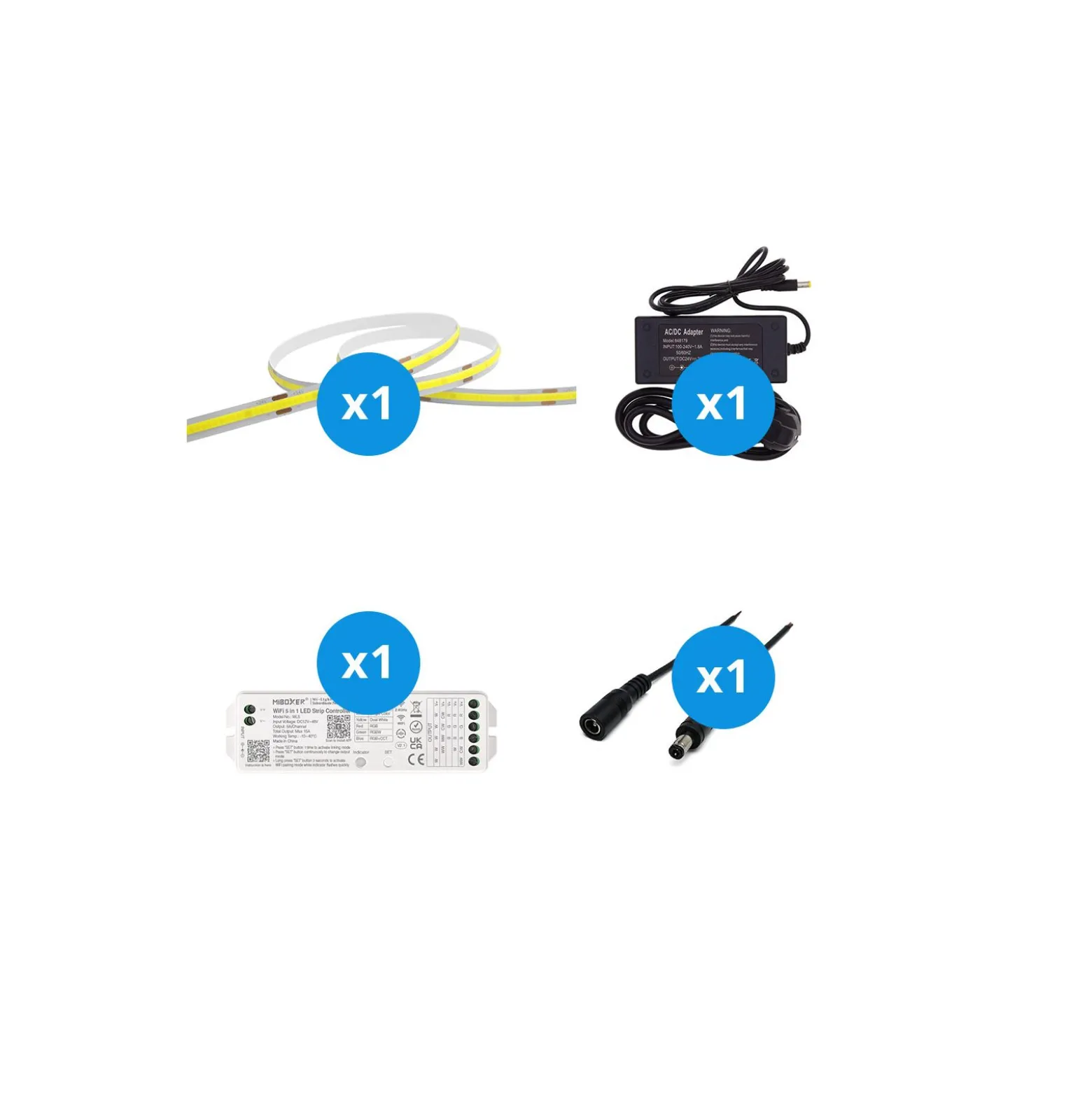 Noxion Led-Ljusslingor Naga 5 Meter Komplett set - Smart Wifi - 24V - 320LEDs/m - COB - 8W/m - 965 Dagsljus | 8mm - IP20 - Bästa Färgåtergivning