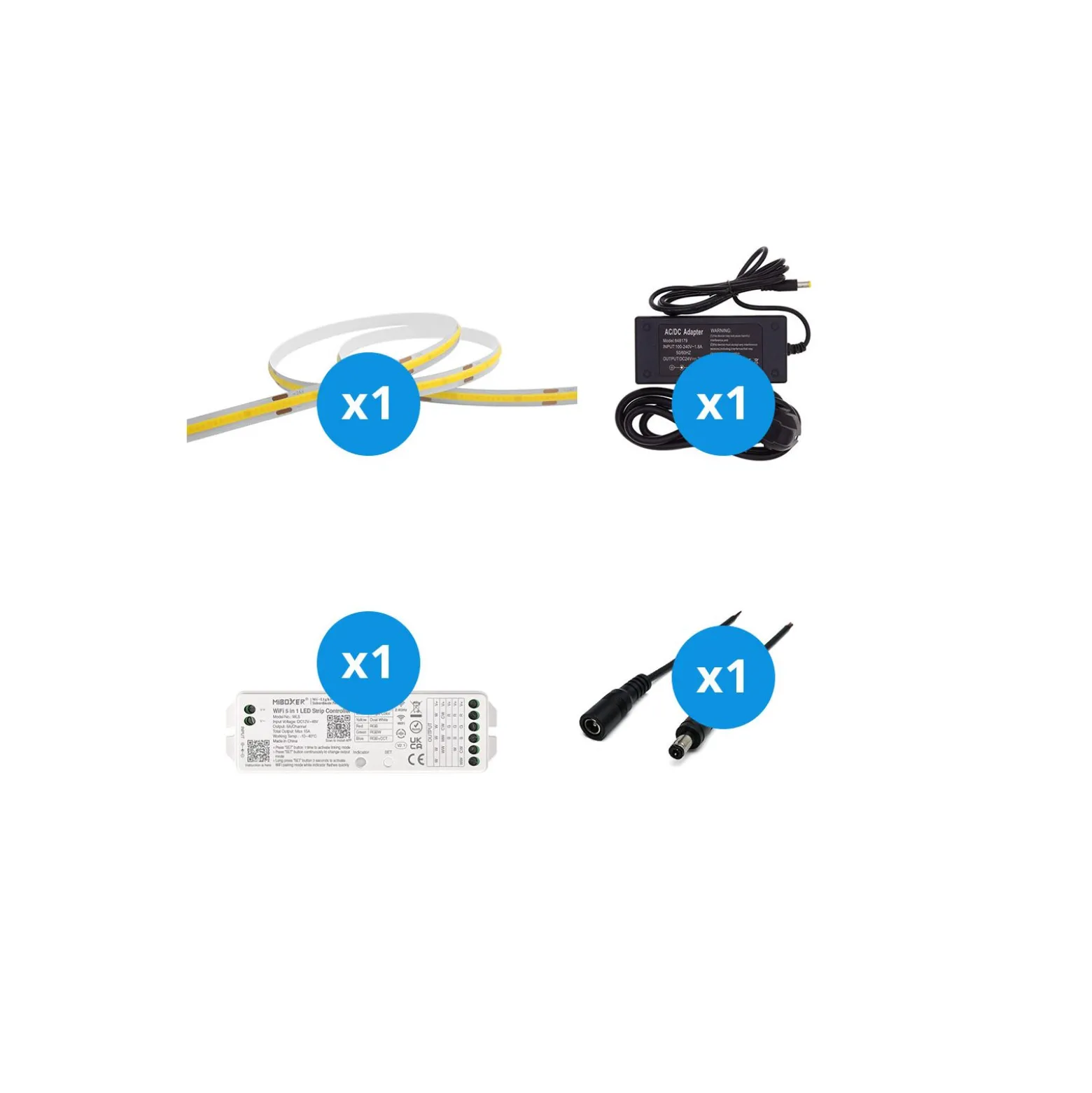 Noxion Led-Ljusslingor Naga 5 Meter Komplett set - Smart Wifi - 24V - 320LEDs/m - COB - 8W/m - 940 Kallvit | 8mm - IP20 - Bästa Färgåtergivning