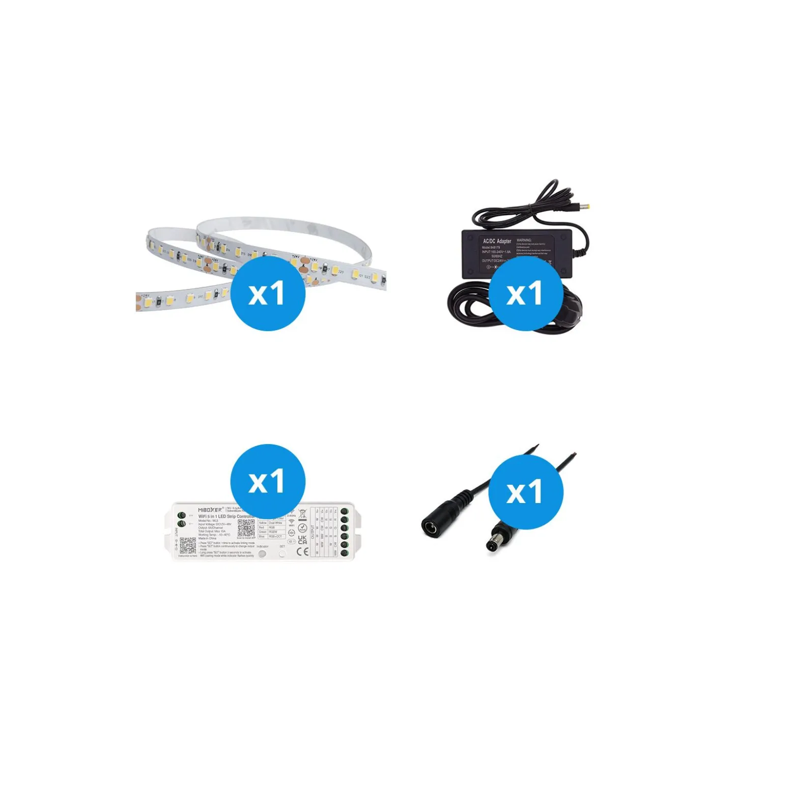 Noxion Led-Ljusslingor Naga 5 Meter Komplett set - Smart Wifi - 24V - 120LEDs/m - 9.6W/m - 965 Dagsljus | 8mm - IP20 - Bästa Färgåtergivning - SMD2835
