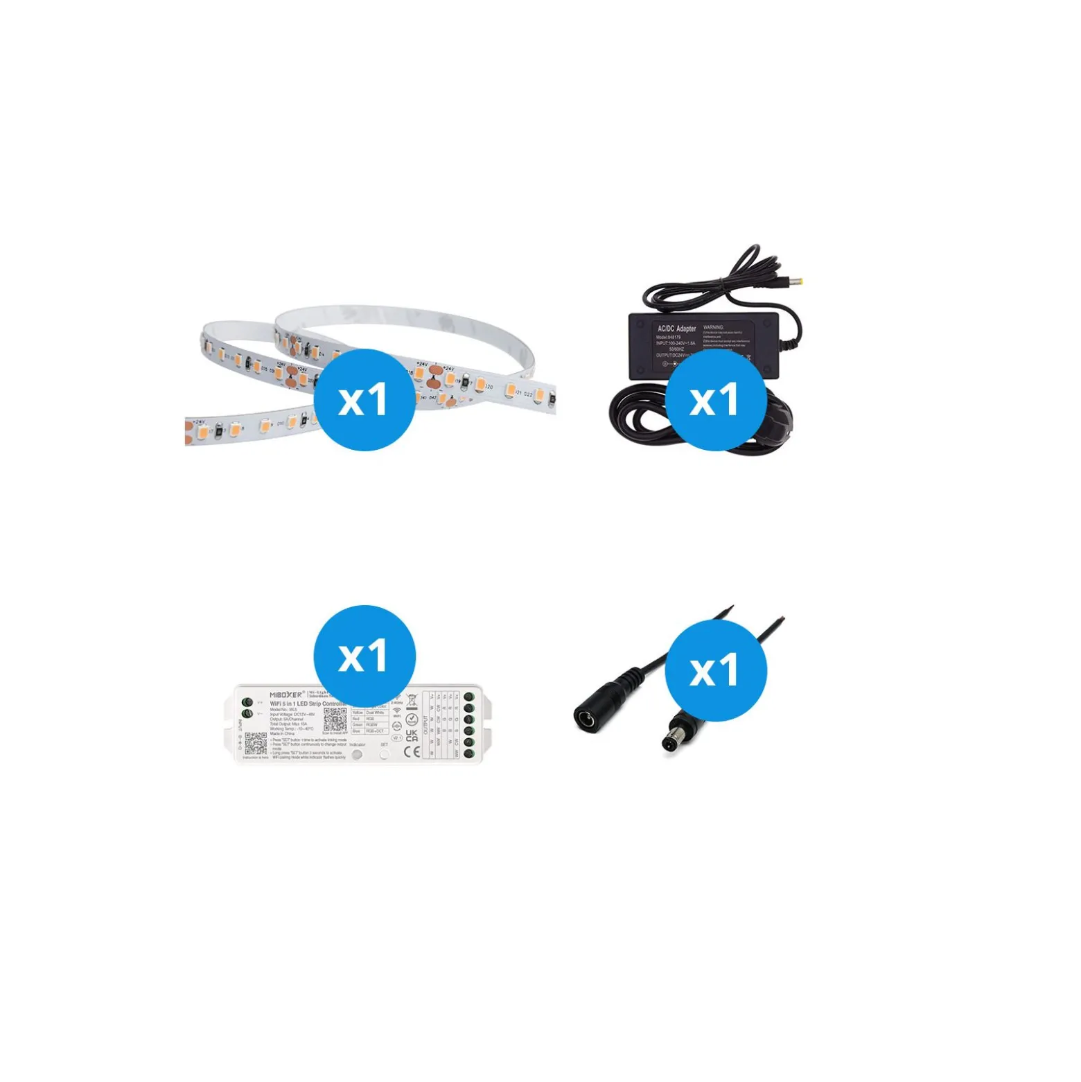 Noxion Led-Ljusslingor Naga 5 Meter Komplett set - Smart Wifi - 24V - 120LEDs/m - 9.6W/m - 927 Extra Varm Vit | 8mm - IP20 - Bästa Färgåtergivning - SMD2835