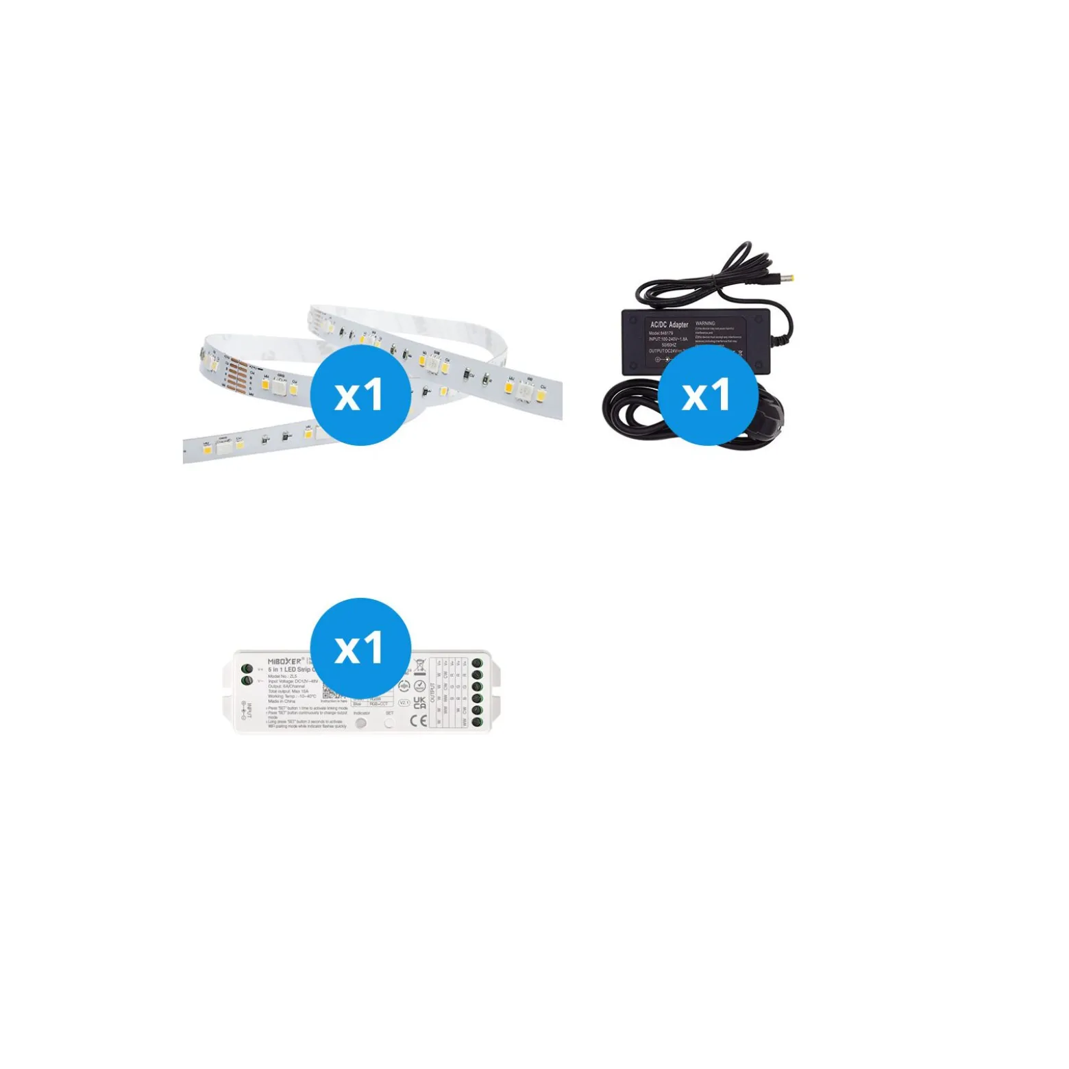 Noxion Led-Ljusslingor Naga 5 Meter Komplett set - Zigbee - 24V - 90LEDs/m - 12W/m - RGBW - 930-965 Justerbar Vit | 12mm - IP20 - Bästa Färgåtergivning - SMD2835+SMD5050