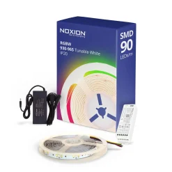 Noxion Led-Ljusslingor Naga 5 Meter Komplett set - Zigbee - 24V - 90LEDs/m - 12W/m - RGBW - 930-965 Justerbar Vit | 12mm - IP20 - Bästa Färgåtergivning - SMD2835+SMD5050