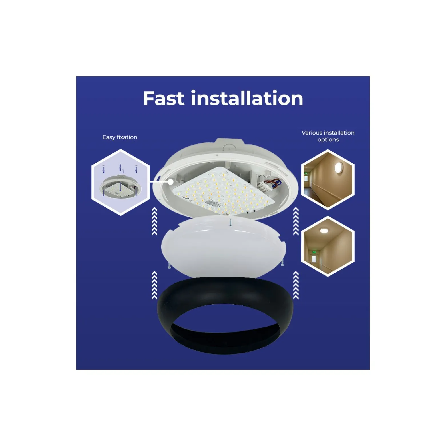 Noxion LED Plafond Pro V2 12/16/20W 2400lm - 830-840-865 CCT | 325mm - IP65 + Ring Svart