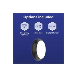 Noxion LED Plafond Pro V2 12/16/20W 2400lm - 830-840-865 CCT | 325mm - IP65 - Rörelse- och Ljussensor - 3 Timmar Nödbelysning + Ring Svart