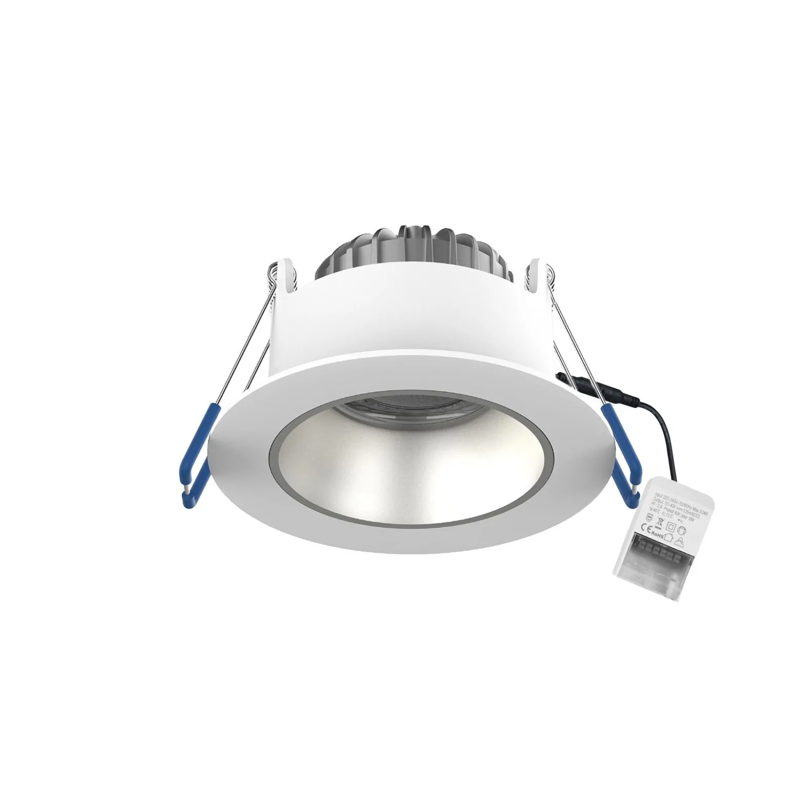 Noxion LED Spot Ares Djup Vit 6W 540lm 927-940 3CCT - med Inre Ring Silver | Utskärning 68mm