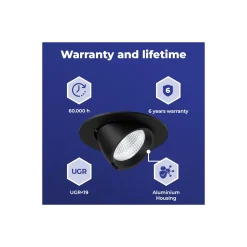 Noxion LED Spot Forza V2 Aluminium Svart 28W 3300lm 36D - 930-940-957 CCT | 160mm - Utskärning 145mm - Bästa Färgåtergivning
