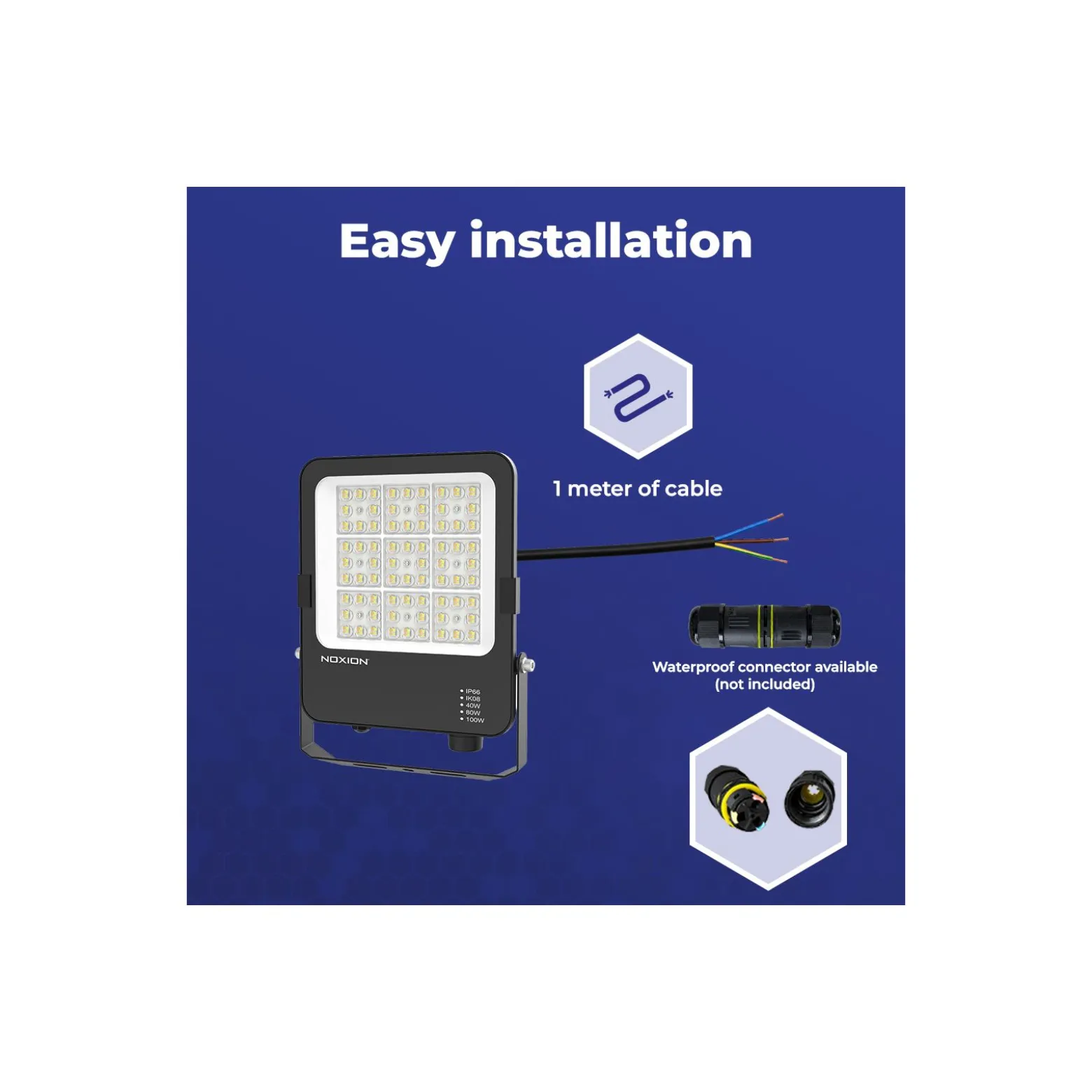 Noxion LED Strålkastare Beam V2.0 40-100W 5600-14000lm 90D - 830-840-865 CCT | IP66 - Symmetrisk
