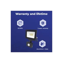 Noxion LED Strålkastare Beamy G3.1 Svart 20W 2200lm 100D - 830 Varm Vit | IP44 - Rörelse- och Ljussensor - Symmetrisk