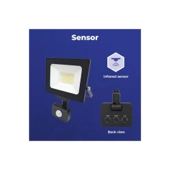Noxion LED Strålkastare Beamy G3.1 Svart 30W 3300lm 110D - 830 Varm Vit | IP44 - Rörelse- och Ljussensor - Symmetrisk