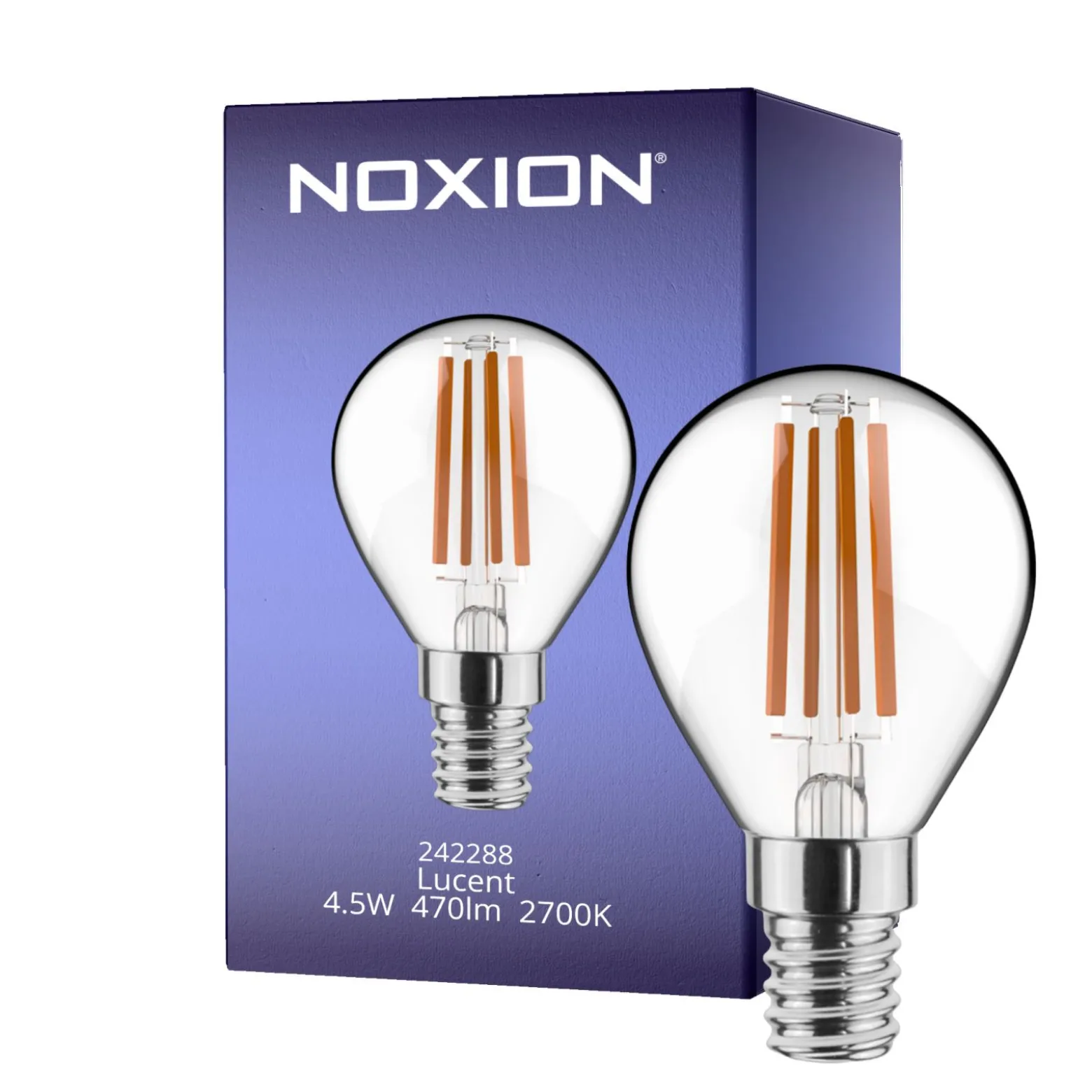 Noxion Lucent LED E14 boll Filament Klar 4.5W 470lm - 827 Extra Varm Vit | Ersättare 40W