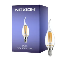 Noxion Lucent LED E14 Bøyd spiss Kronljus Filament Klar 4.5W 470lm - 827 Extra Varm Vit | Dimbar - Ersättare 40W
