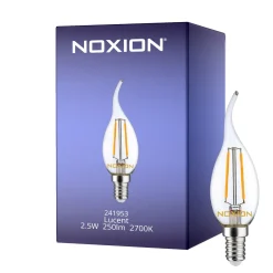 Noxion Lucent LED E14 Bøyd spiss Kronljus Filament Klar 2.5W 250lm - 827 Extra Varm Vit | Ersättare 25W