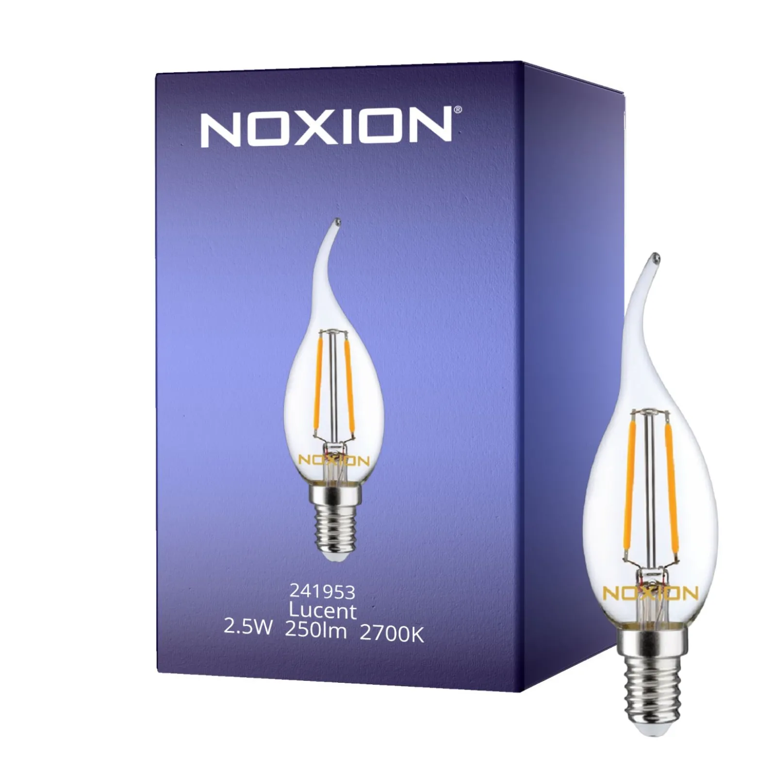 Noxion Lucent LED E14 Bøyd spiss Kronljus Filament Klar 2.5W 250lm - 827 Extra Varm Vit | Ersättare 25W