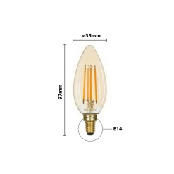 Noxion Lucent LED E14 Kronljus Filament Ambar B35 4.5W 400lm - 822 Extra Varm Vit | Dimbar - Ersättare 35W