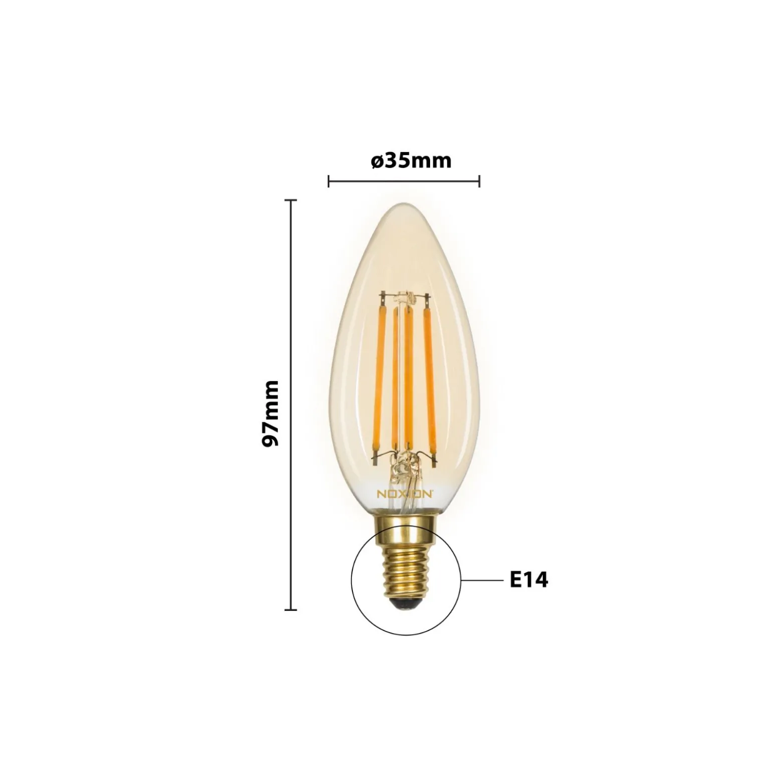 Noxion Lucent LED E14 Kronljus Filament Ambar B35 4.5W 400lm - 822 Extra Varm Vit | Dimbar - Ersättare 35W