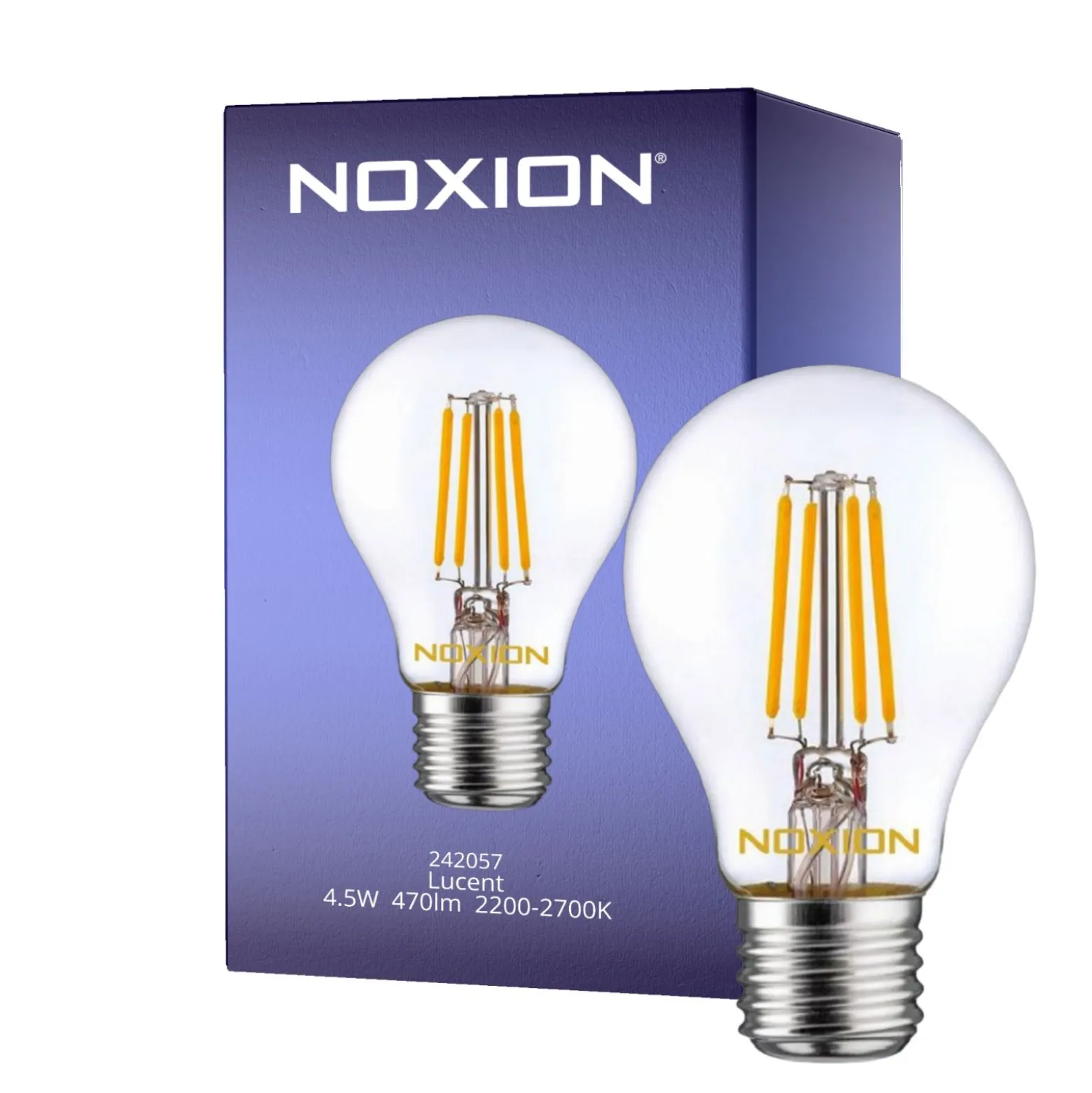 Noxion Lucent LED E27 Päron Filament Klar 4.5W 470lm - 822-827 Dim To Warm | Dimbar - Ersättare 40W