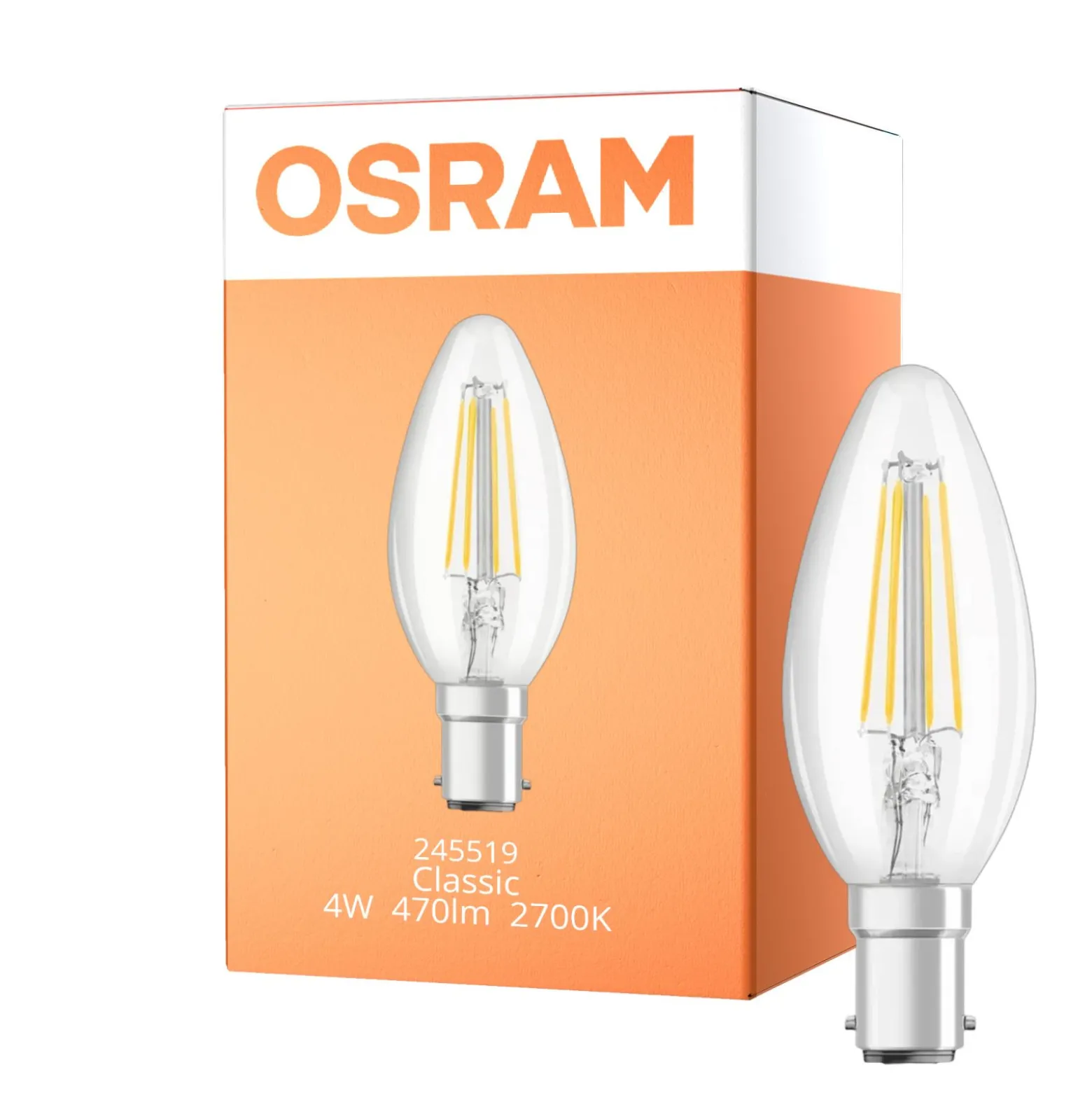 Osram Classic LED B15d Kronljus Filament Klar 4W 470lm - 827 Extra Varm Vit | Ersättare 40W