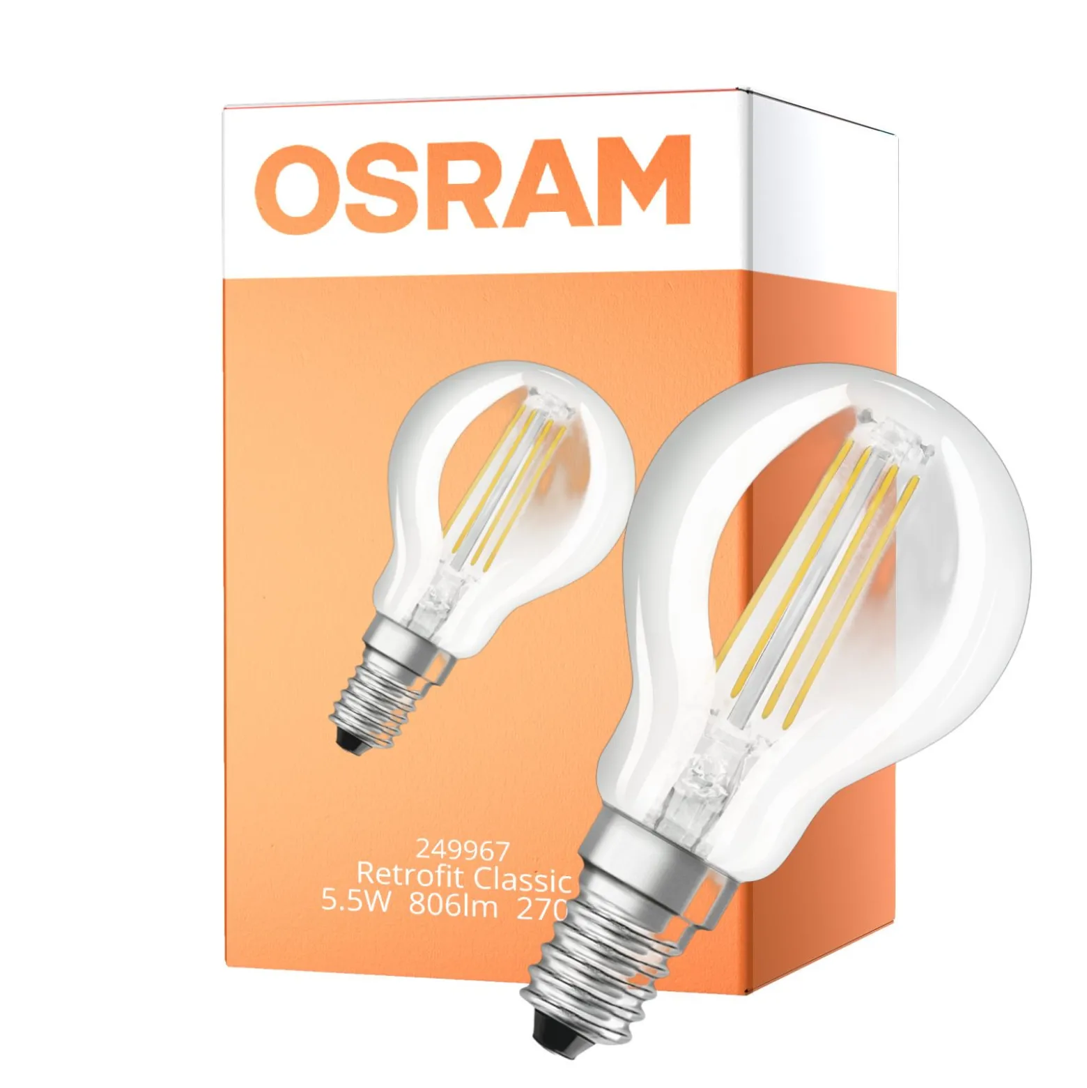 Osram Classic LED E14 Boll Filament Klar 5.9W 806lm - 827 Extra Varm Vit | Dimbar - Ersättare 60W